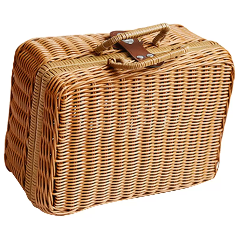 Retro Handwoven Suitcase Imitated Rattan Woven Storage Box Creative Suitcase