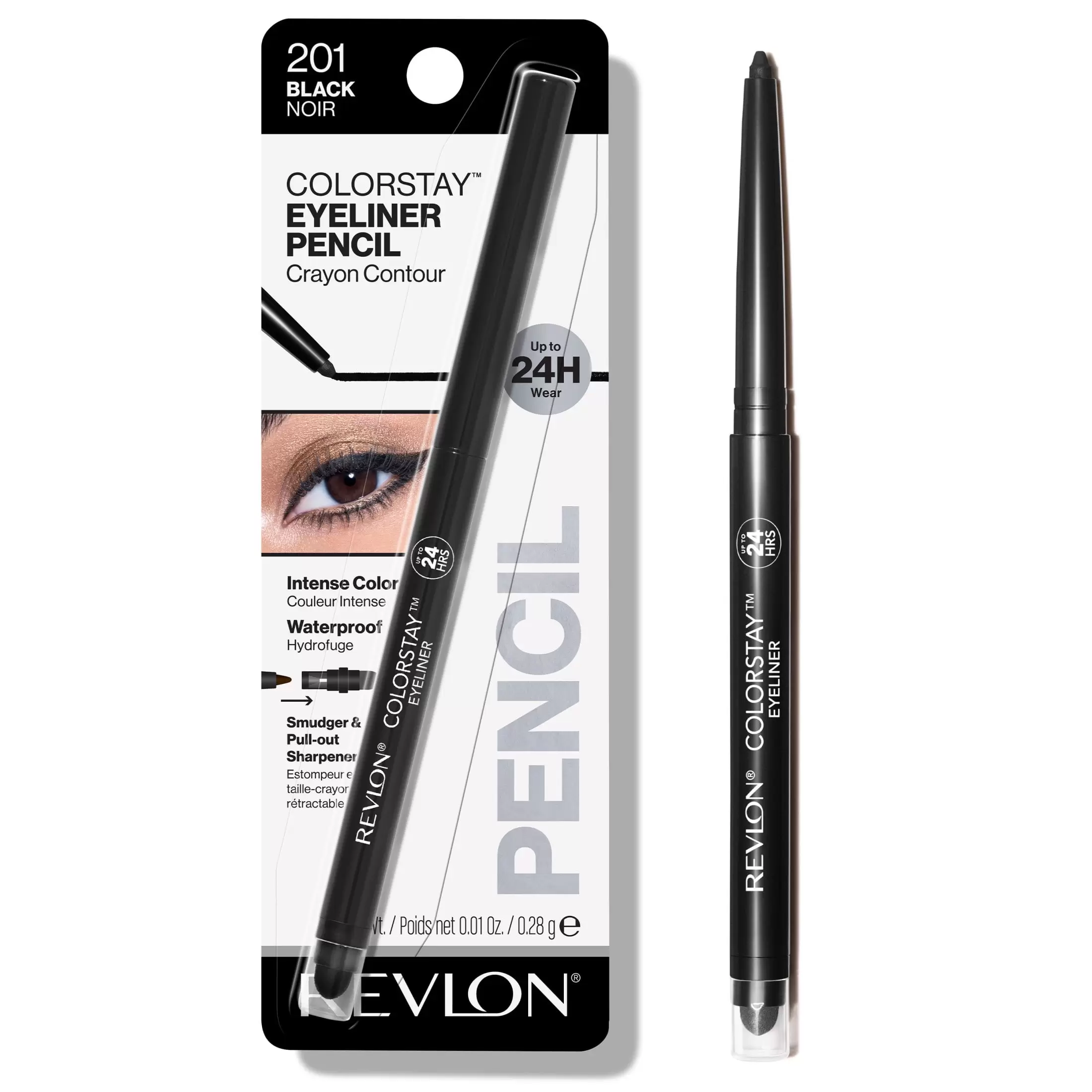 Revlon ColorStay Waterproof Eyeliner Pencil. 24HR Wear. Built-in Sharpener. 201 Black. 0.01 oz