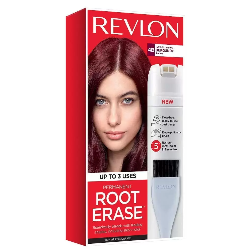 Revlon Root Erase Permanent Hair Color. At-Home Root Touchup Hair Dye with Applicator Brush for Multiple Use. 100% Gray Coverage. 4B Burgundy. 3.2 fl oz