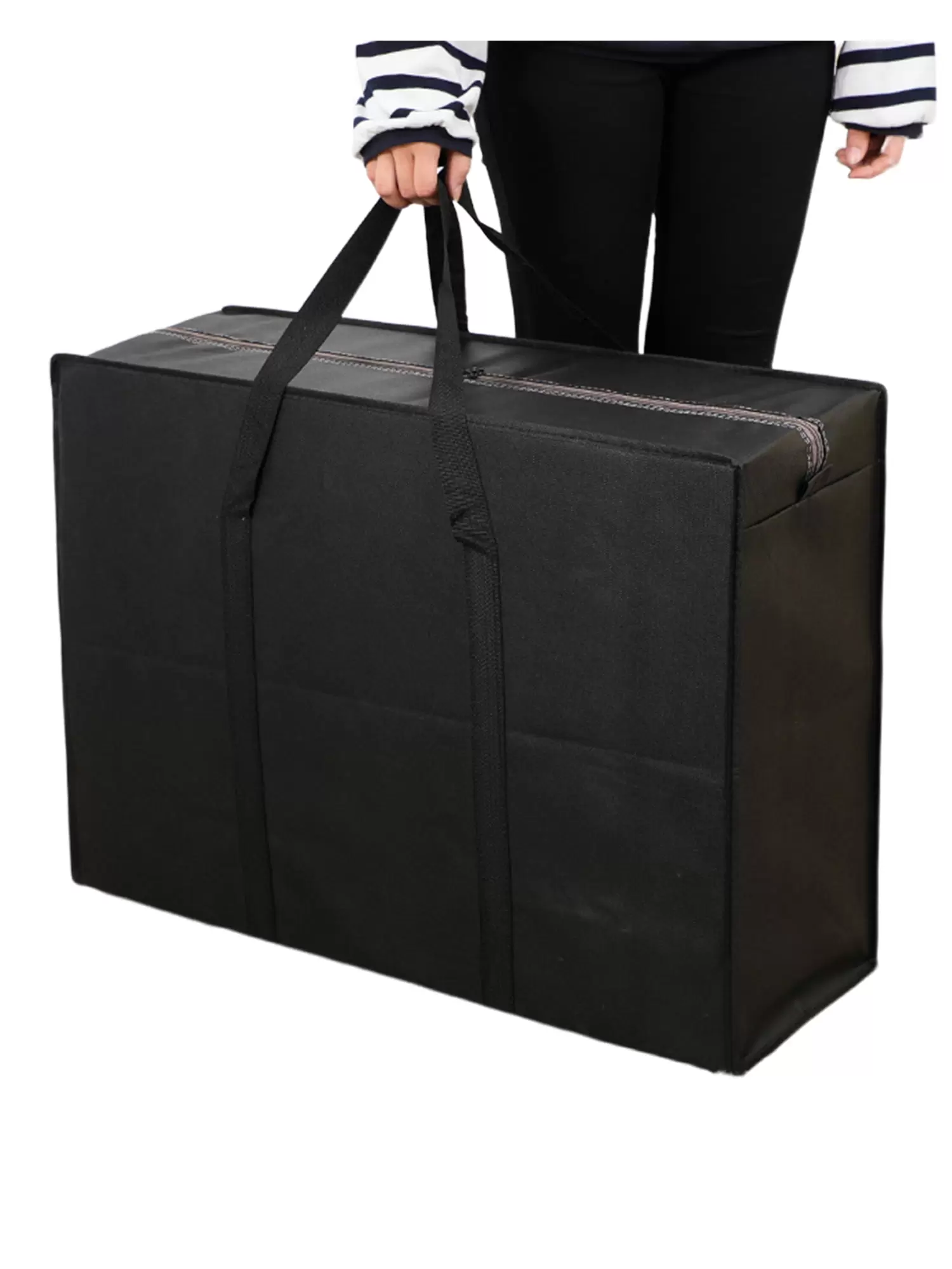 Ritualay Women Tote Handbag Extra Large Moving Bags Cubes Non -woven Storage Box Supplies Men Heavy-Duty Waterproof Carry On Foldable Black A 68*50*25cm Large