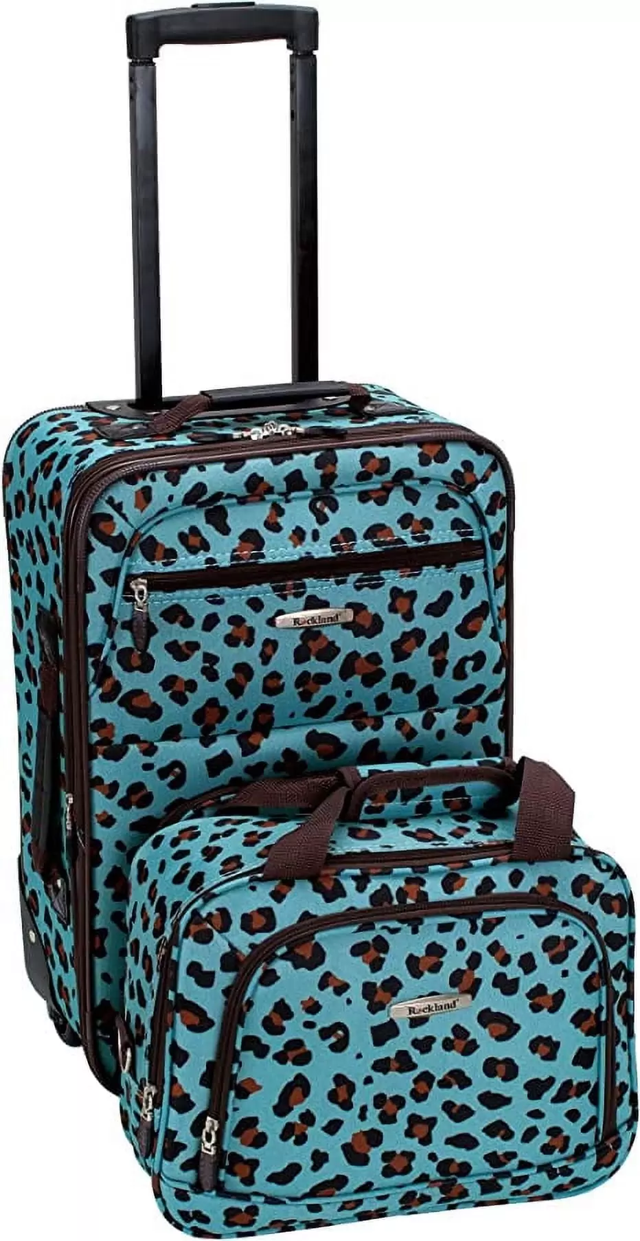 Rockland Fashion Softside Upright Luggage Set. Blue Leopard. 2-Piece (14/19)