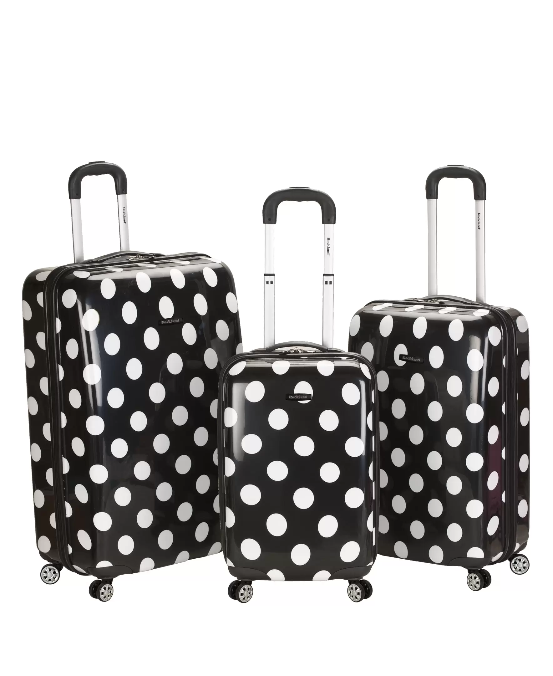 Rockland Luggage 3-Piece Hardside ABS Spinning Luggage Set. Black Dot