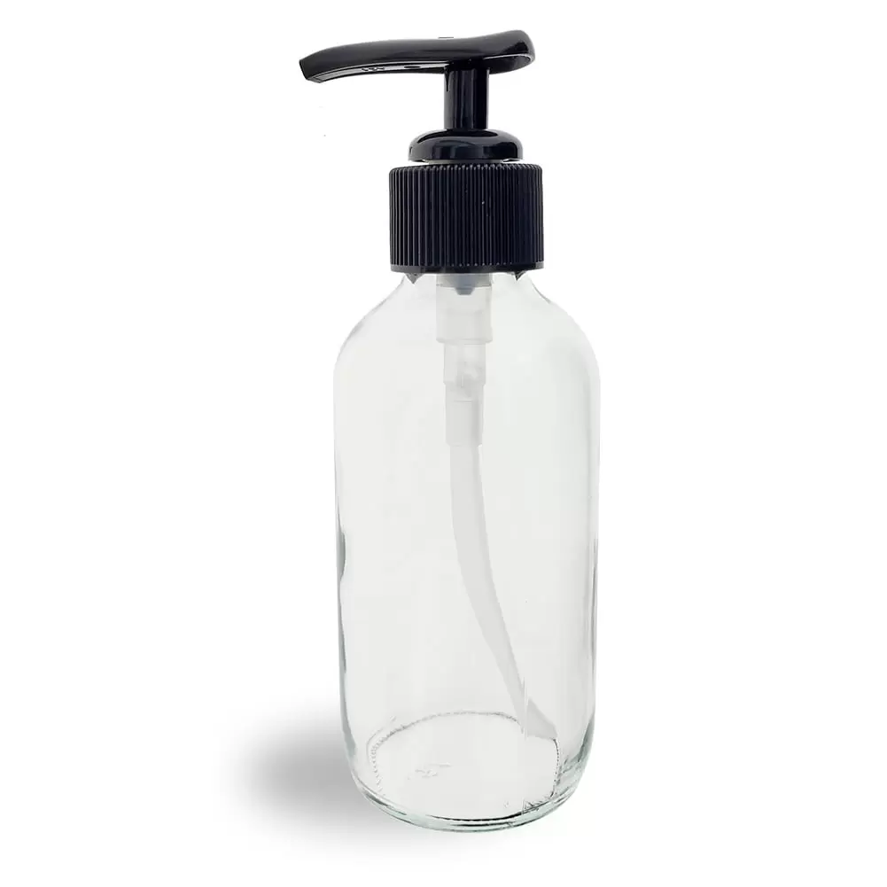 Royal Massage Boston Round Glass Bottle with Saddle Pump - Clear 4oz