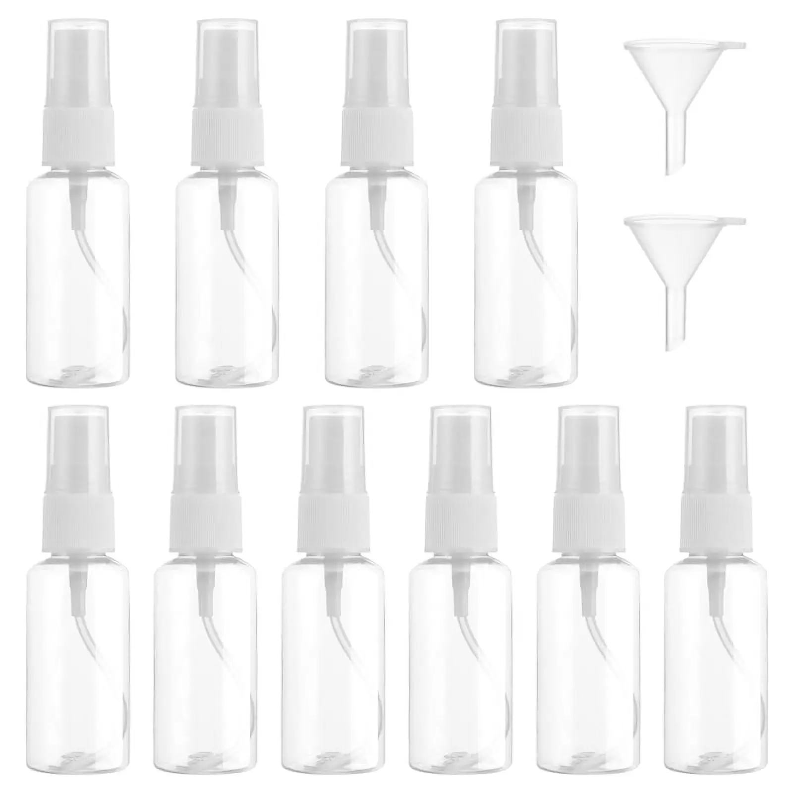 Rumbeast 10 Pcs 2oz/50ml Clear Empty Spray Bottles. Fine Mist Plastic Mini Travel Bottles. Small Spray Bottle Refillable Liquid Containers with 2pcs Funnels