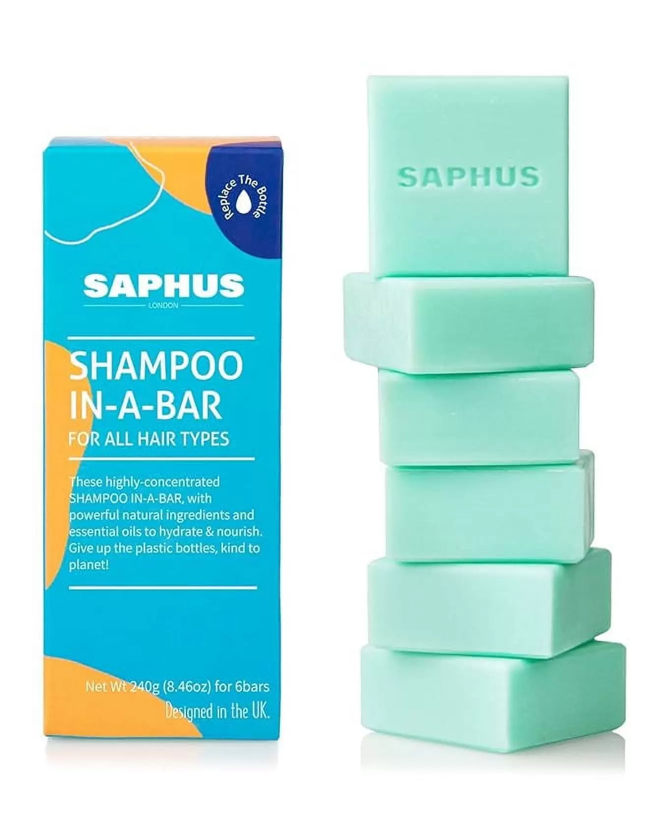 SAPHUS 6Pcs Shampoo Bars for Hair with Conditioner Effective (8.46oz). Natural Ingredients Solid Shampoo. Sulfate Free. Plastic Free. Travel Friendly