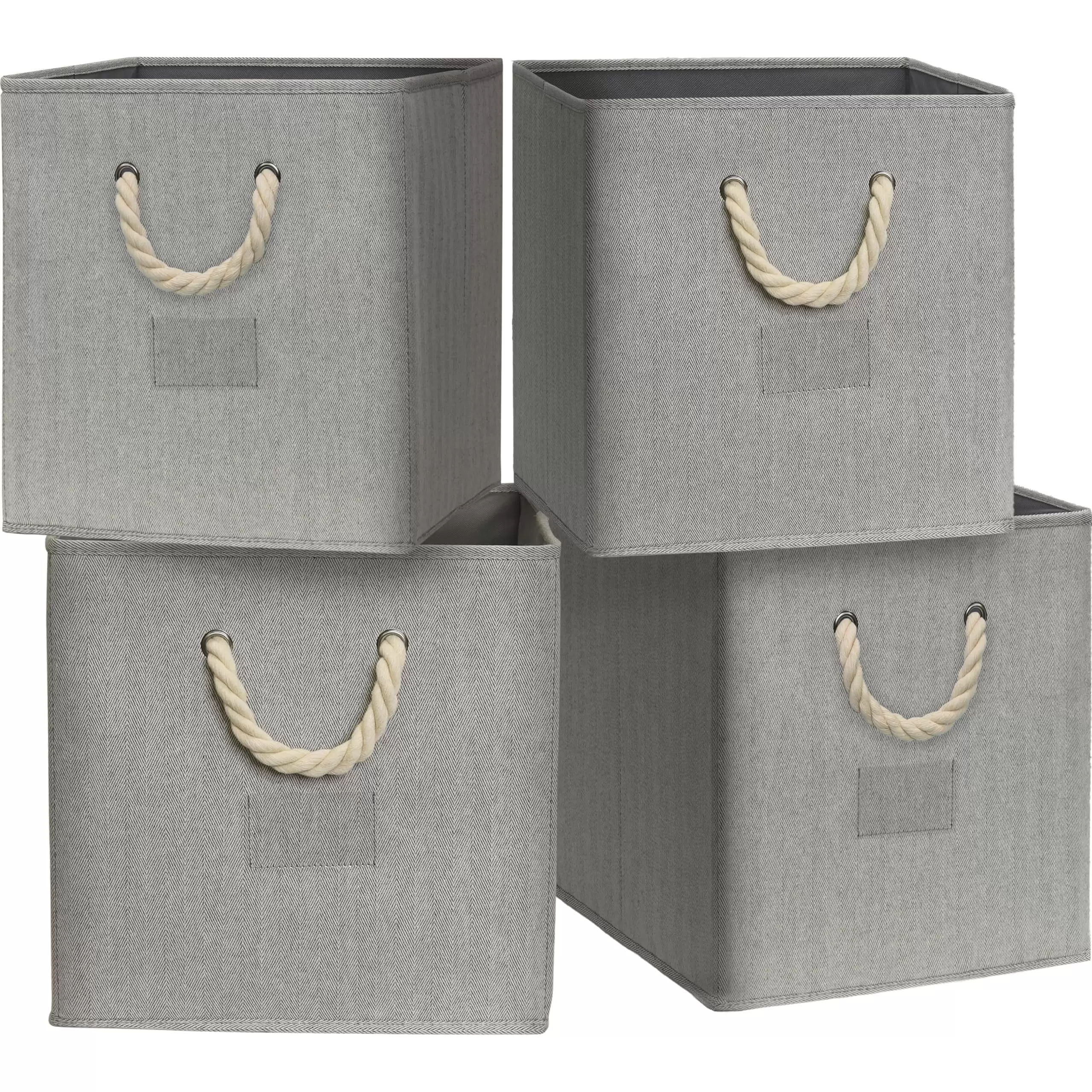 SHW 4 Pack Cube Storage Bin With Braided Handles. Grey