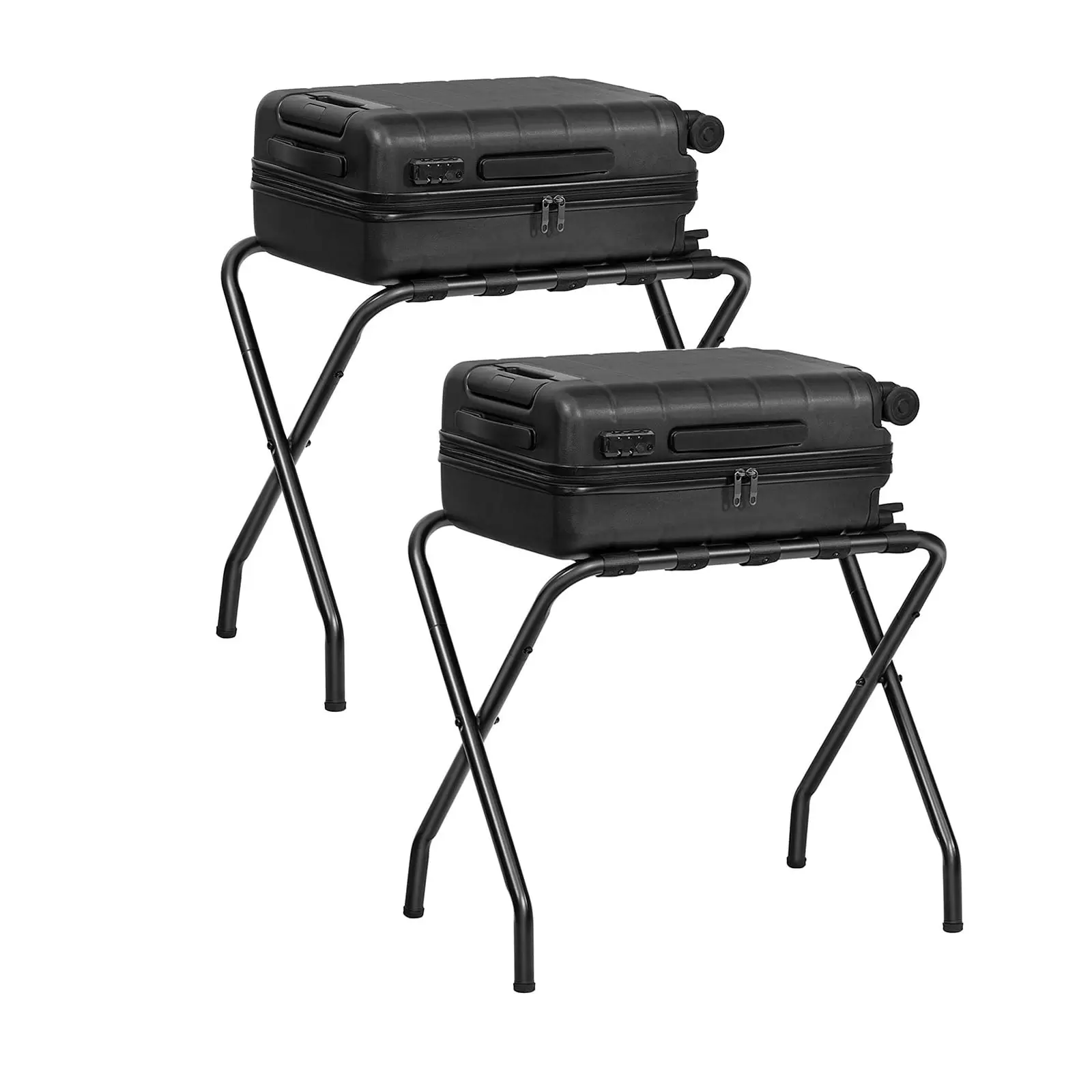 SONGMICS Luggage Rack Set of 2 Foldable Folding Suitcase Stand for Bedroom Guest Room Black