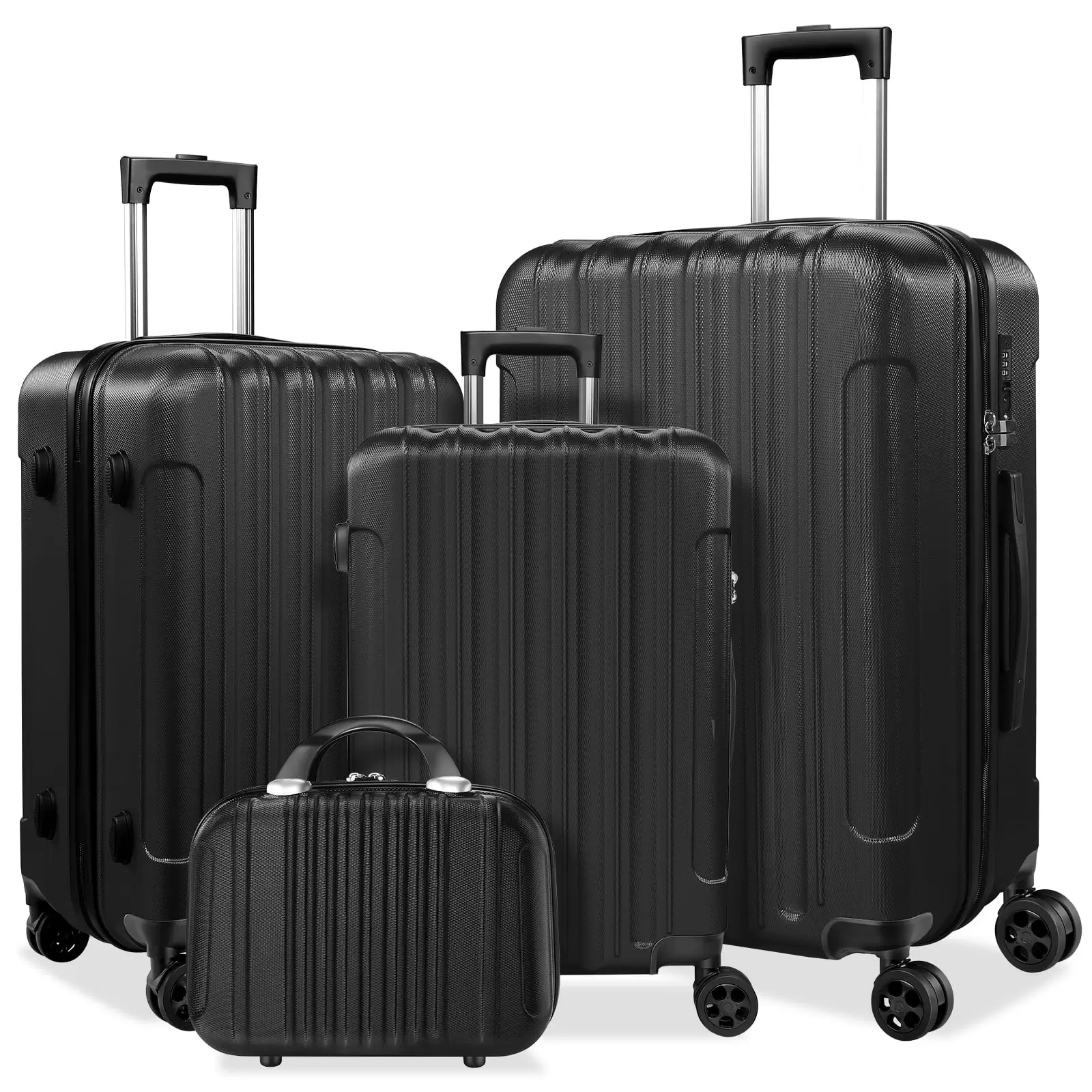 SUGIFT 4 Piece Luggage Sets Hardshell Lightweight Suitcase with TSA Lock Spinner Wheels. Black