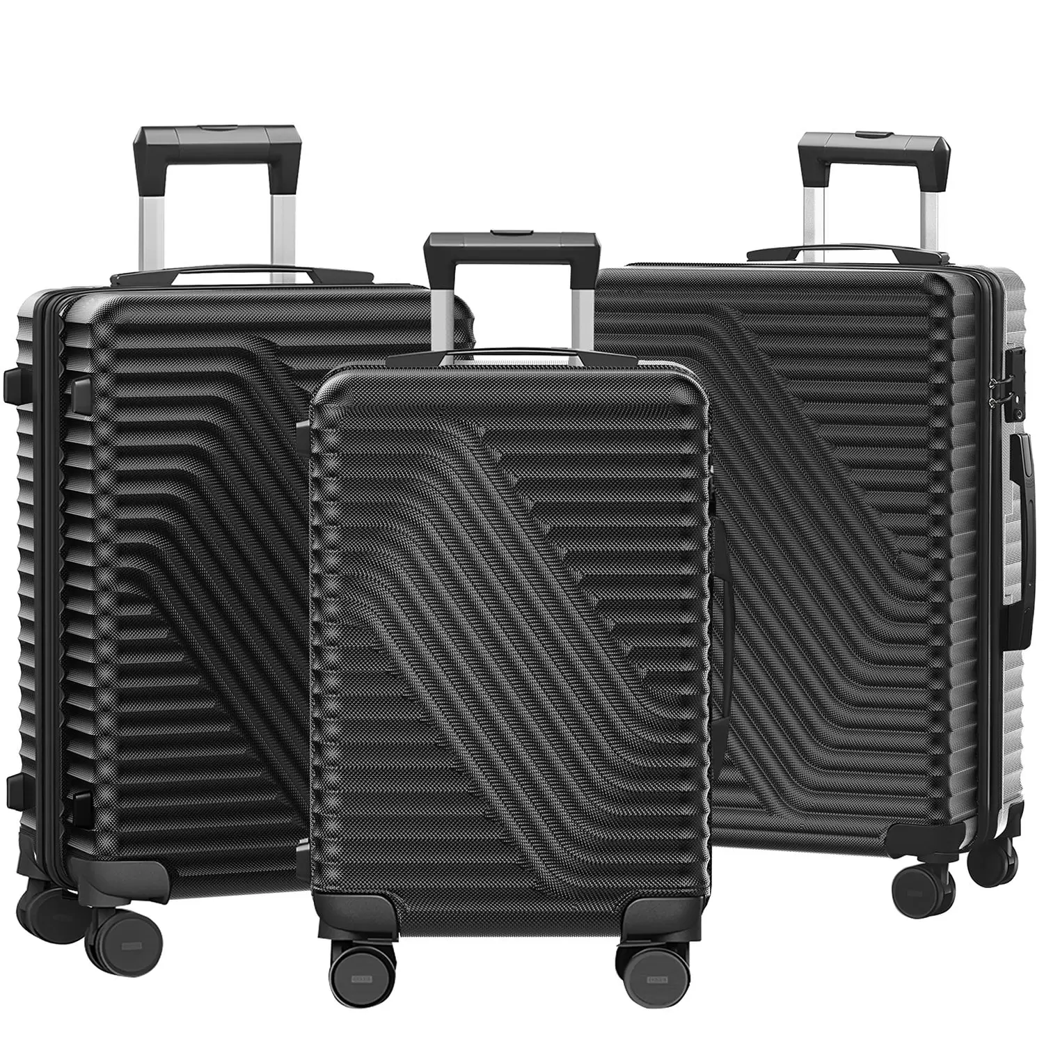 SUGIFT Luggage 3 Piece Set PC +ABS Suitcase Set with Wheels Carry on and Checked luggage 20in24in28in Black