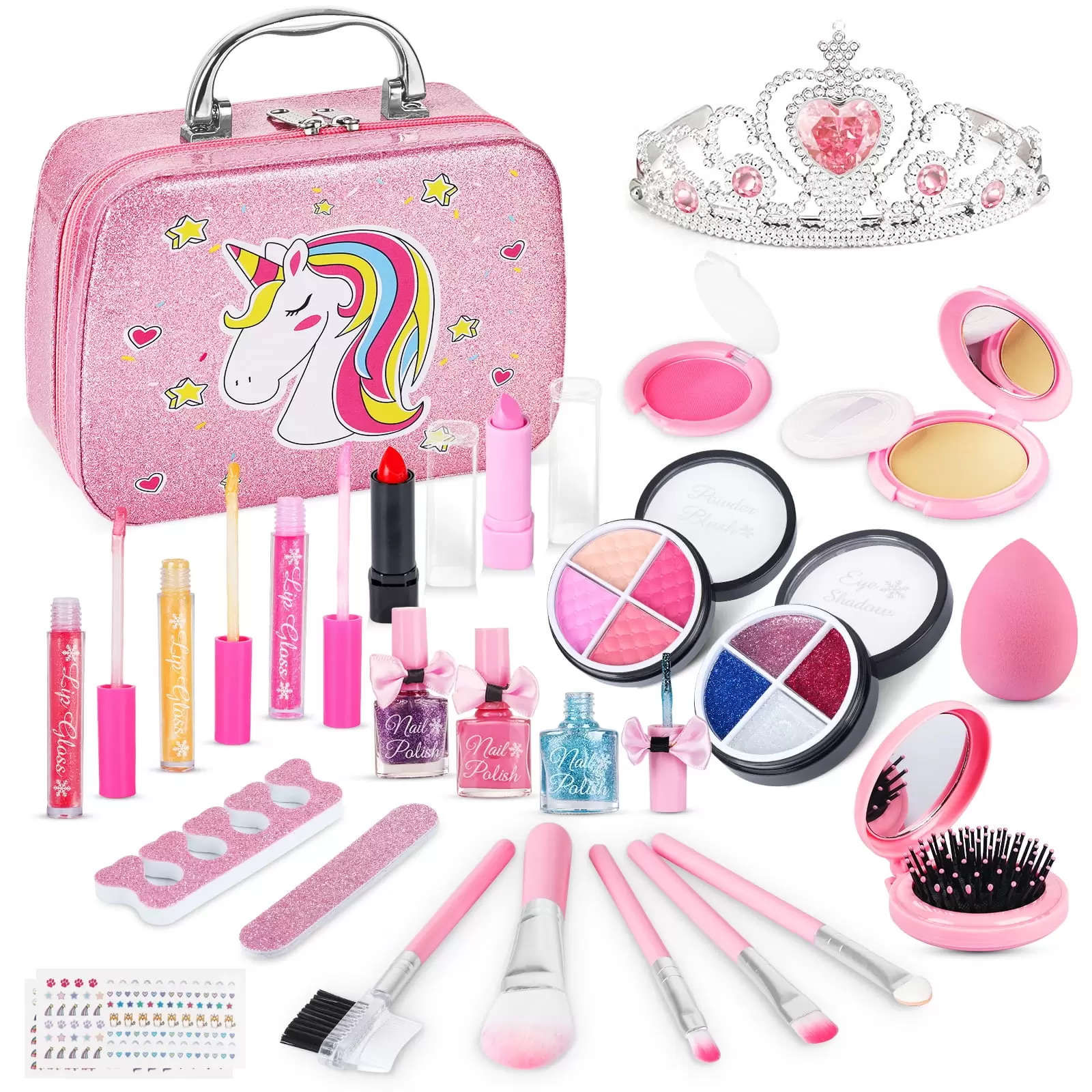 SUPER JOY Kids Makeup Kit for Girls. Real Washable Makeup Set for Girls. Girl Toys Princess Play Makeup Kit with Cosmetic Case Birthday Gifts for Girls