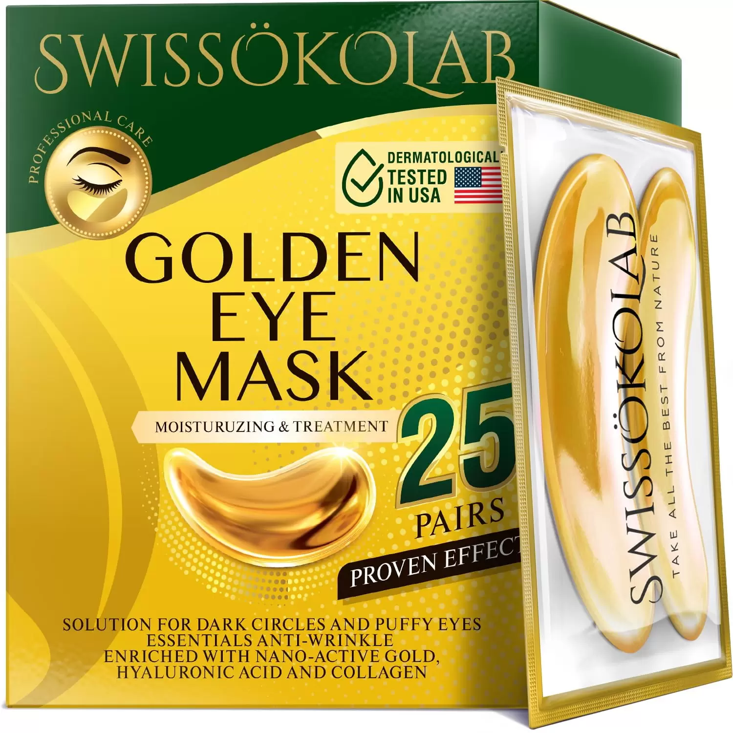 SWISS??KOLAB Under Eye Patches For Puffy Eyes 24k Gold Eye Mask Dark Circles And Puffiness Collagen Eye Gel Pads Moisturizing & Reducing Wrinkles Anti-Aging Hyaluronic Acid (24K Gold Eye Mask)