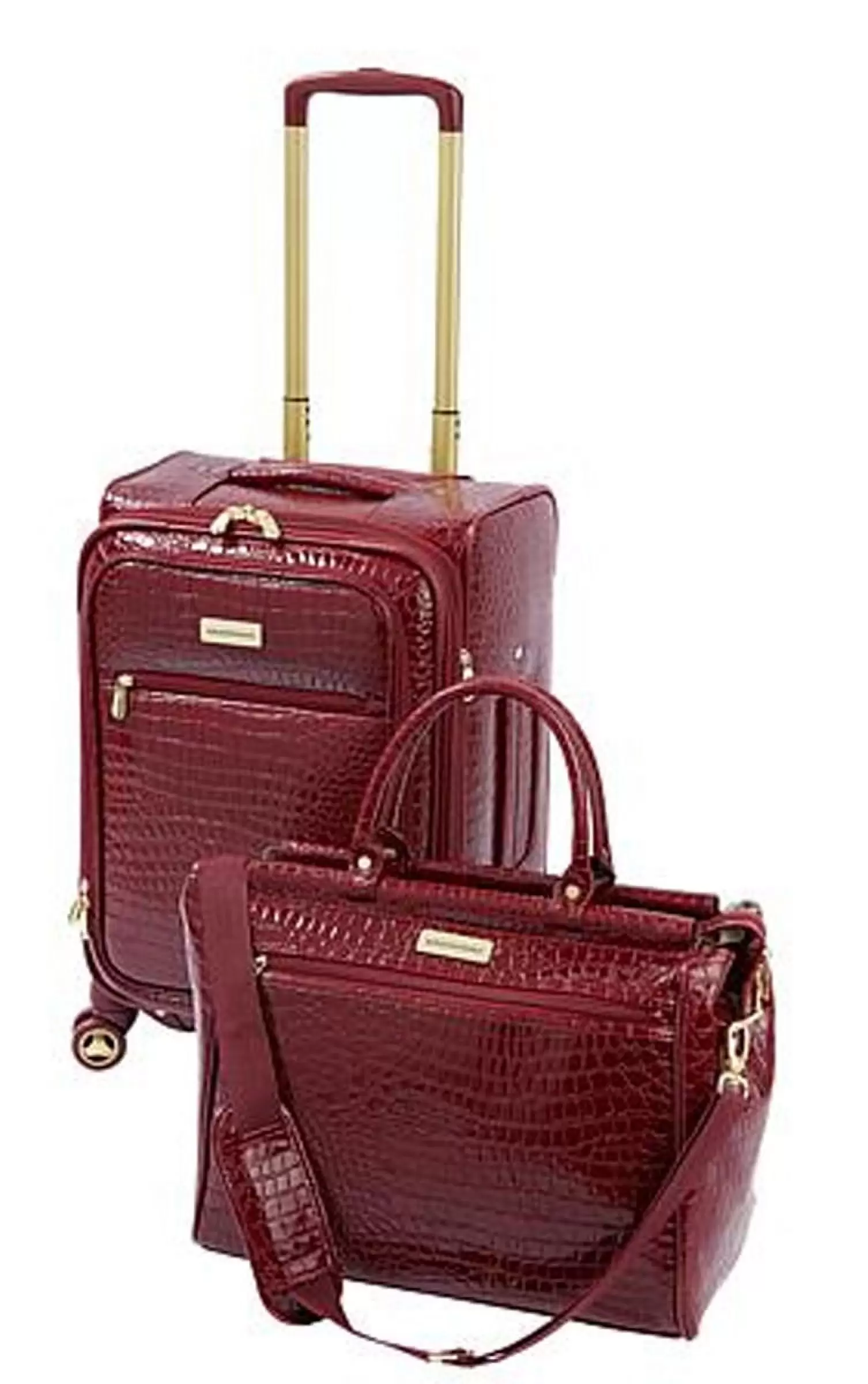 Samantha Brown Luggage Croco Set 22 Upright Spinner & Dowel Bag Burgundy