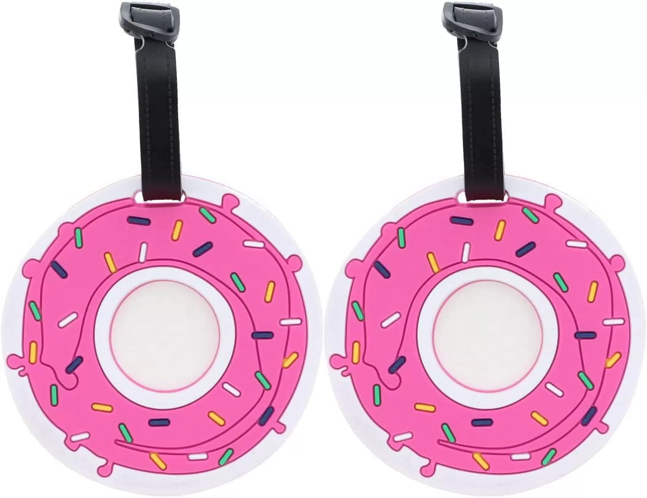 SandT Collection Set of 2 Silicone. Plastic Fun Food Luggage Tags for Travel Suitcase ID Holder - Donut