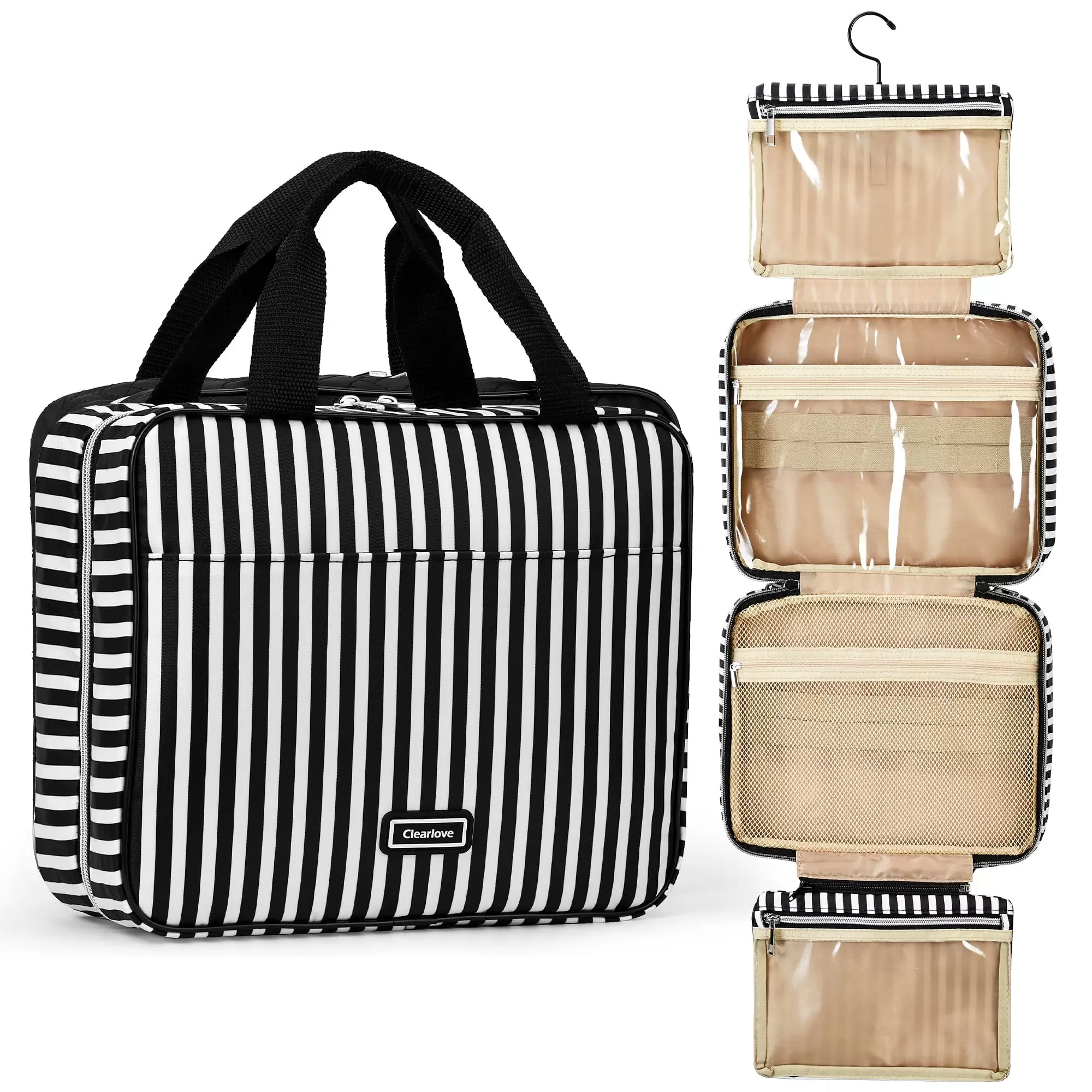 Sangdo Travel Cosmetic Case Hanging Makeup Organizer for Women Portable Toiletry Bag for Travel Sized Toiletries. Bathroom. Shower. Stripe