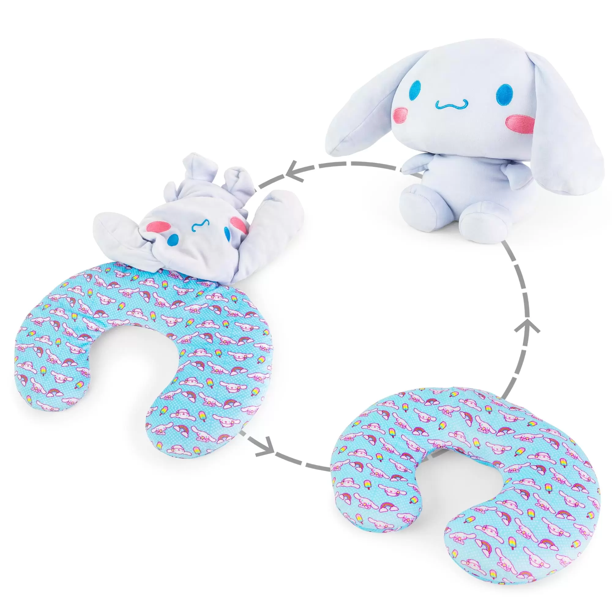 Sanrio Cinnamoroll Reversible Neck Roll Pillow and Plush Toy