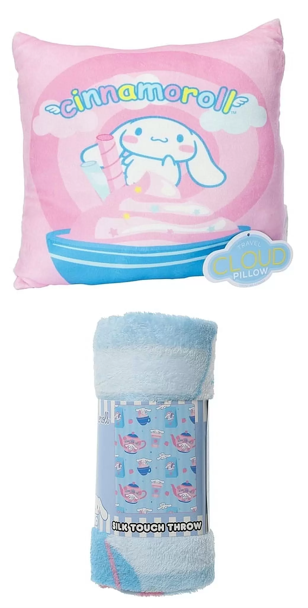 Sanrio Cinnamoroll Travel Minky Fleece Blanket and Soft Squishy Pillow Set