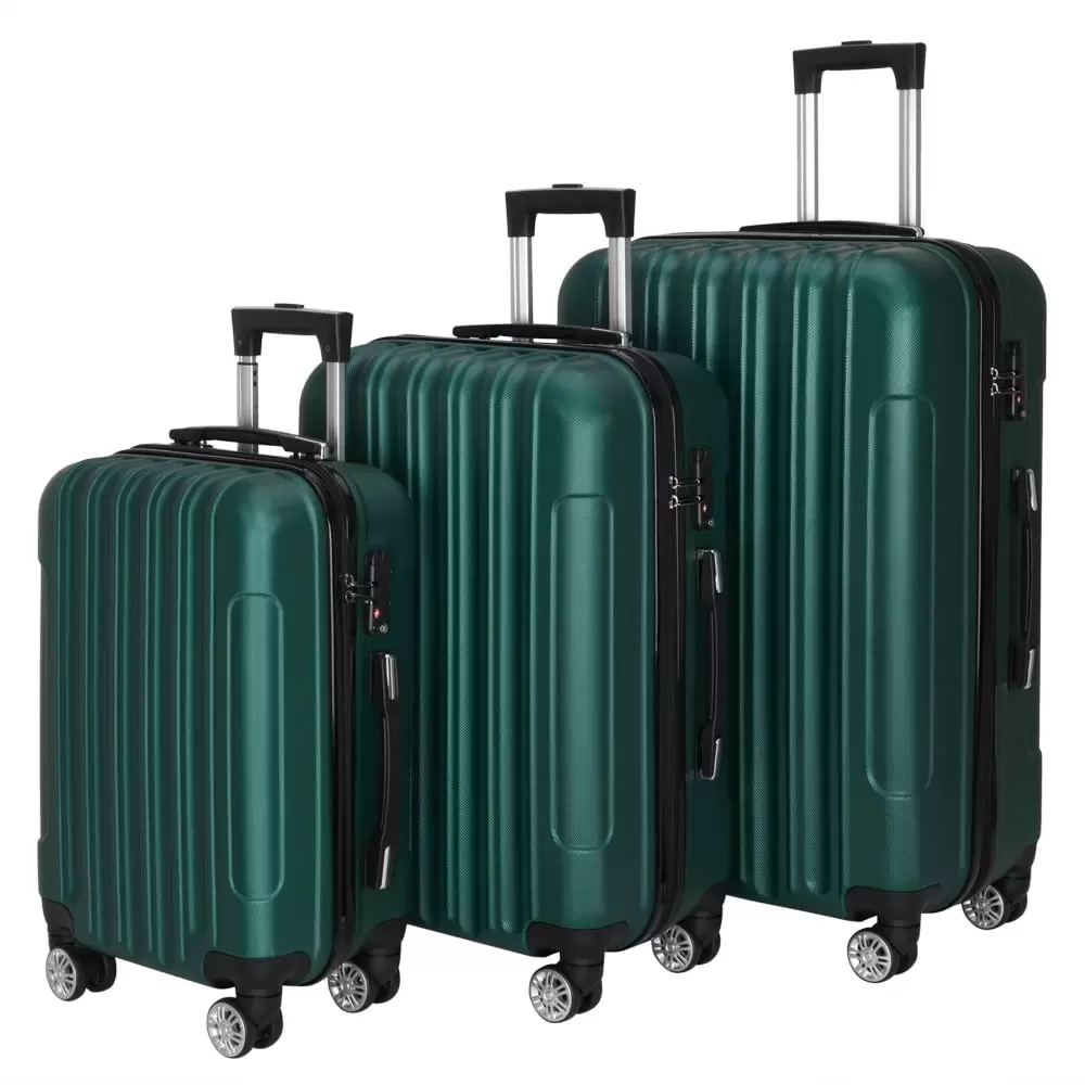 Satin Luggage 3 Piece Set Suitcase Spinner Hardshell Lightweight (Green. 3 piece set(20in24in28in))