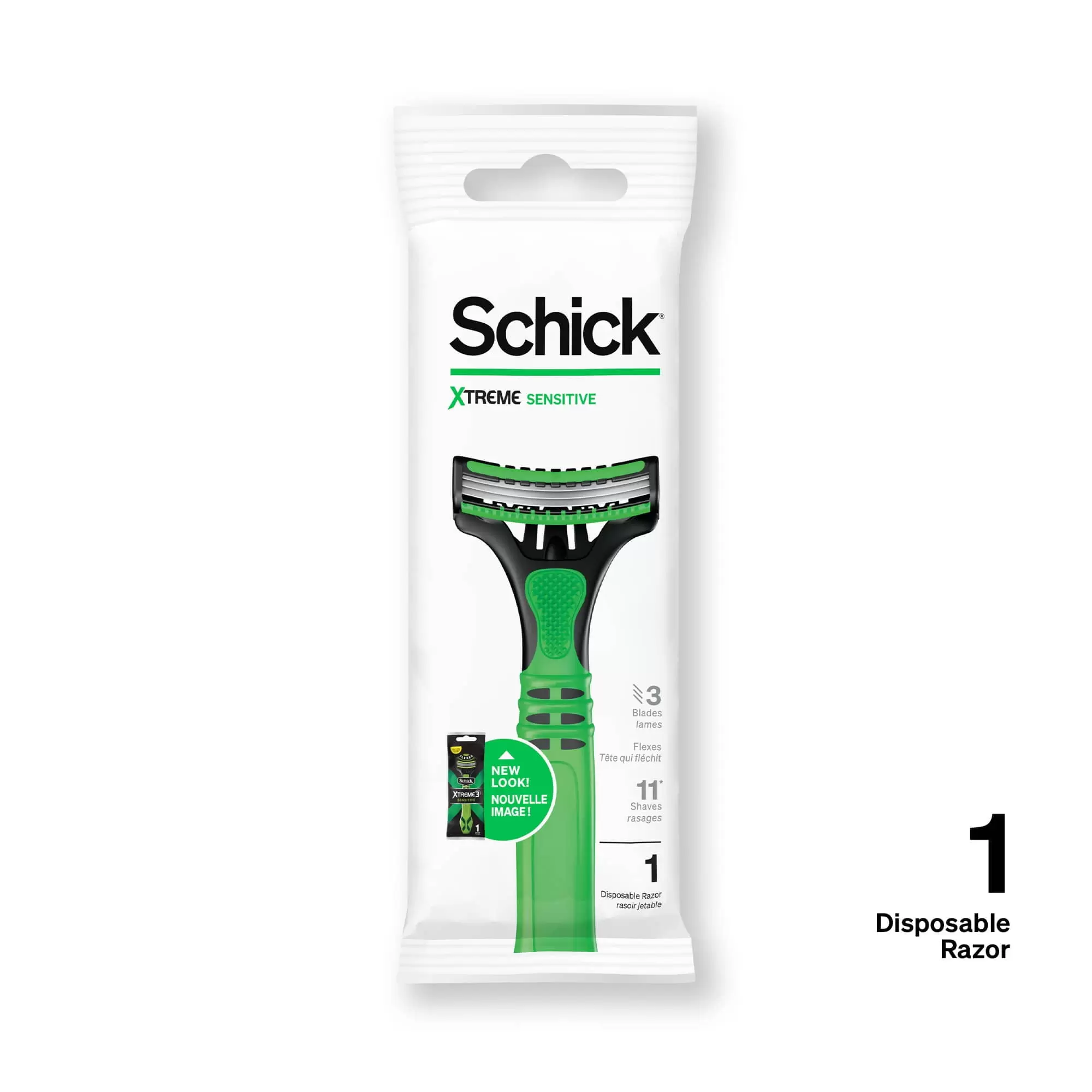 Schick Xtreme 3-Blade Sensitive Men's Disposable Razor. 1 Ct. Formulated With Aloe. Fights Skin Irritation