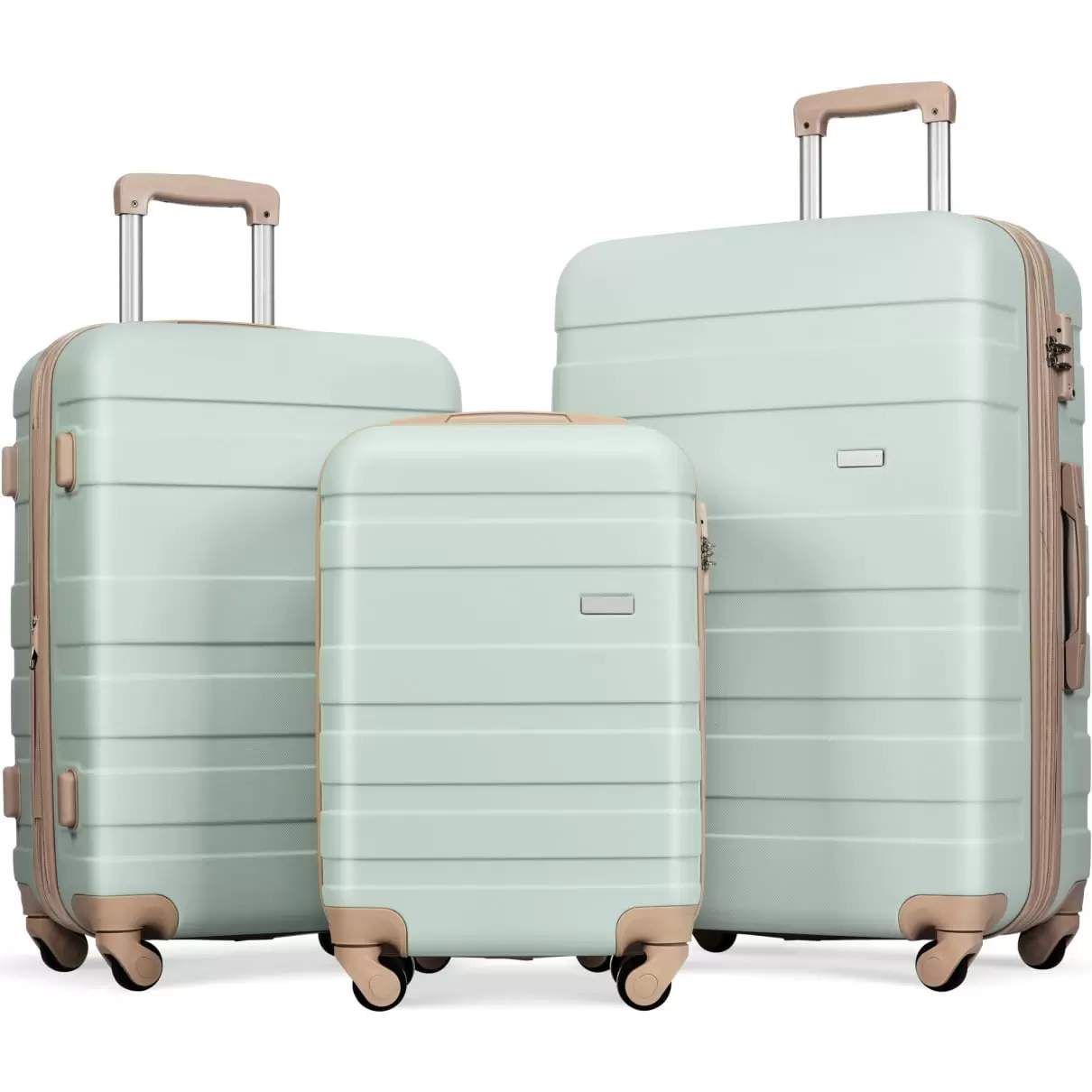 Set of 3 Hardside Carry on Suitcase Sets with Expandable Luggages and 360?? Spinner Wheels. Portable Lightweight ABS Luggages Set. Tiffany Green & khaki(20IN/24IN/28IN)