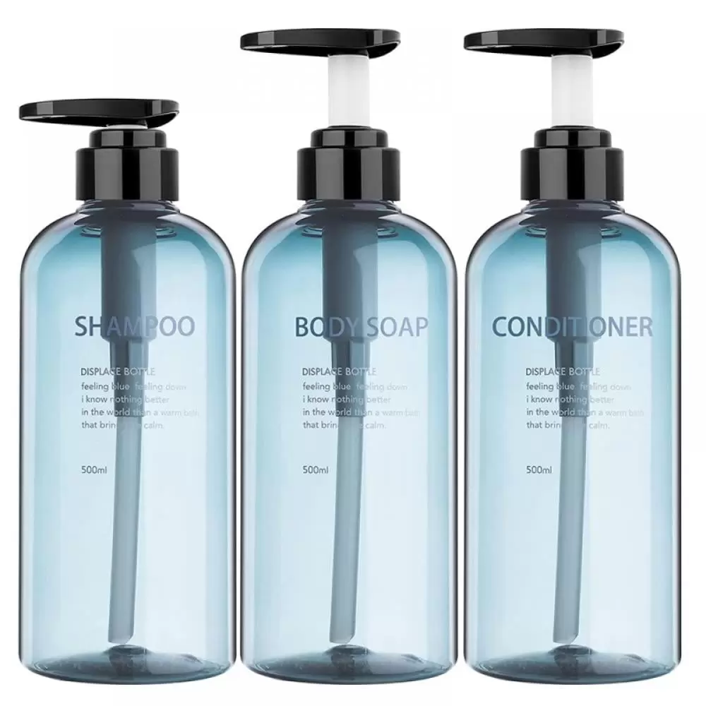 Shampoo and Conditioner Dispenser Bottles-3pcs 17oz/500ml Plastic Empty Refillable Pump Lotion Bottle Containers Set for Guest Bathroom Shower Body Wash.Reusable Cosmetic Labeled Travel Bottles