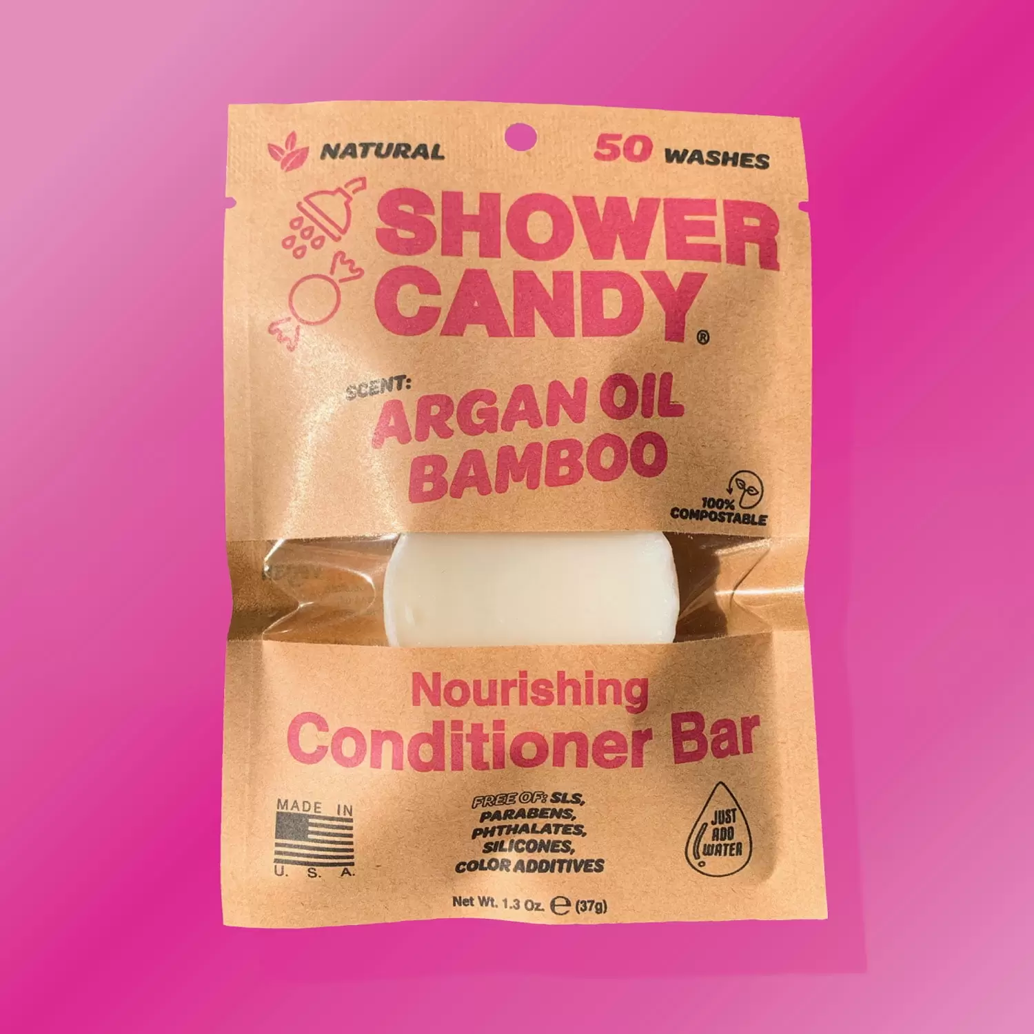 Shower Candy Argan Oil Bamboo Conditioner Bar - Natural Ingredients - Plastic-Free - Eco-Friendly - Conditioner Bars For Hair- Phthalate and Paraben-Free Bar Conditioner - Travel Size Hair Care