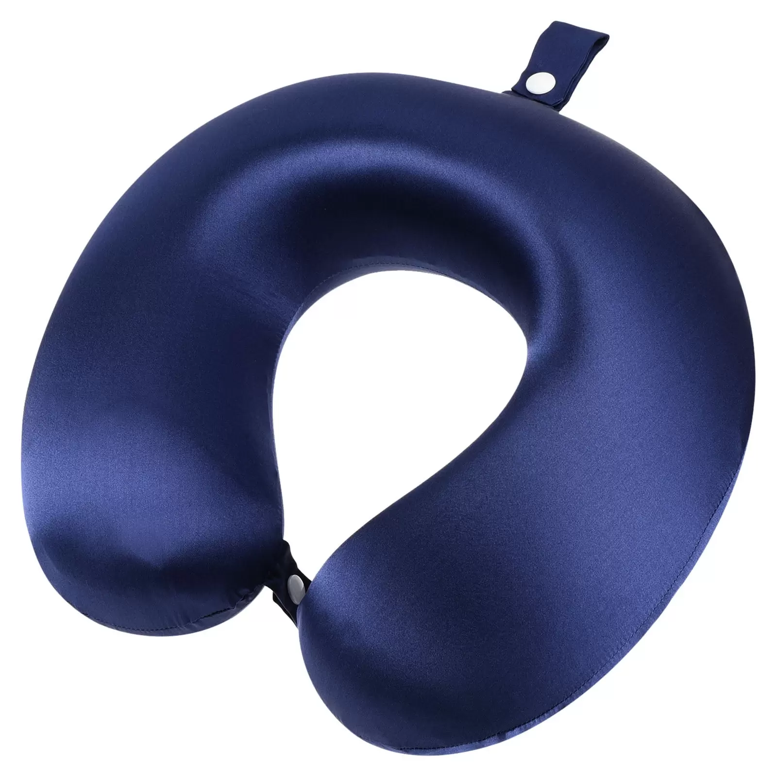 Silk Neck Pillow for Travel Real Silk Cover 100% Memory Foam Filled Travel Pillow Plane Pillow Navy Blue