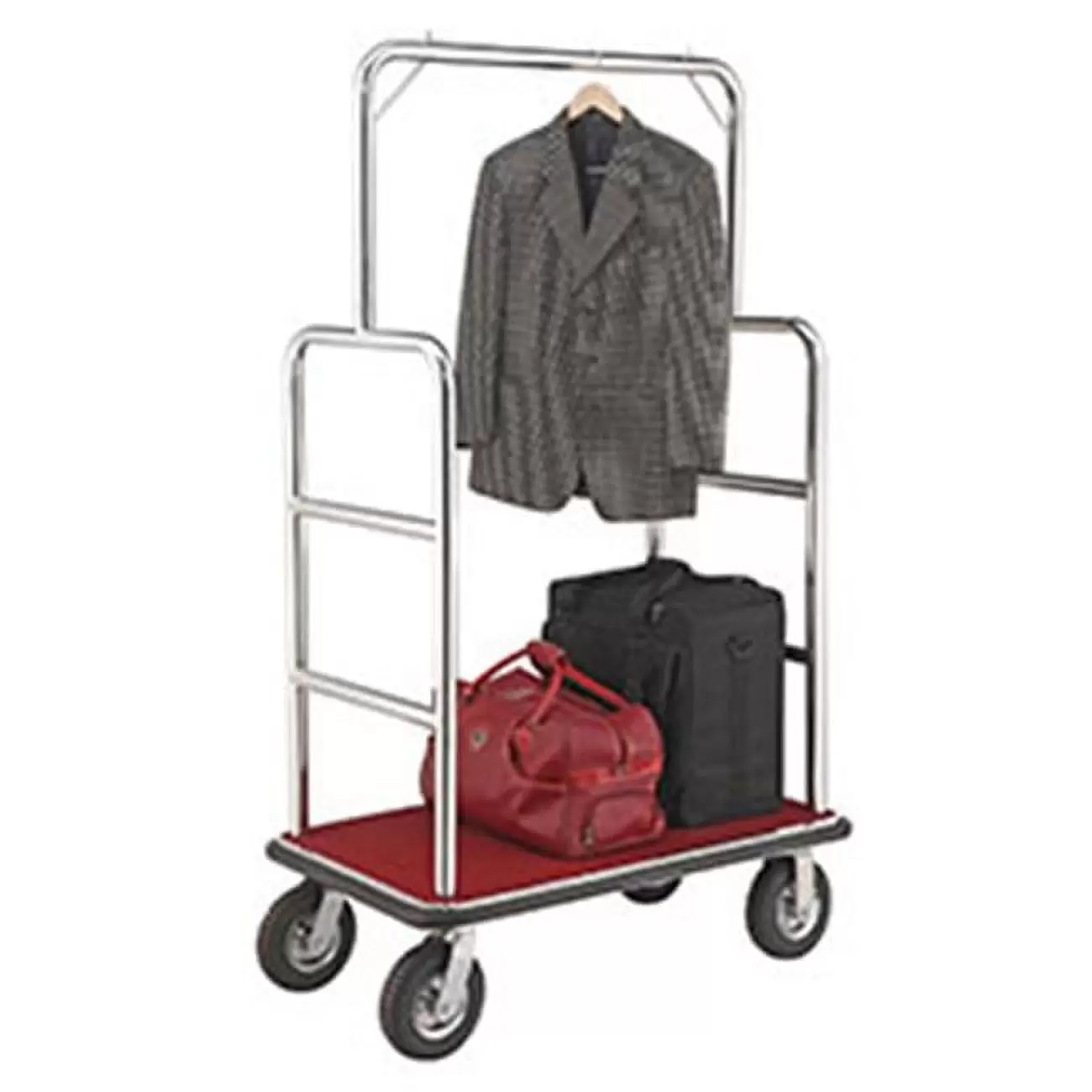 Silver Stainless Steel Bellman Cart Straight Uprights 8 in. Pneumatic Casters - Red