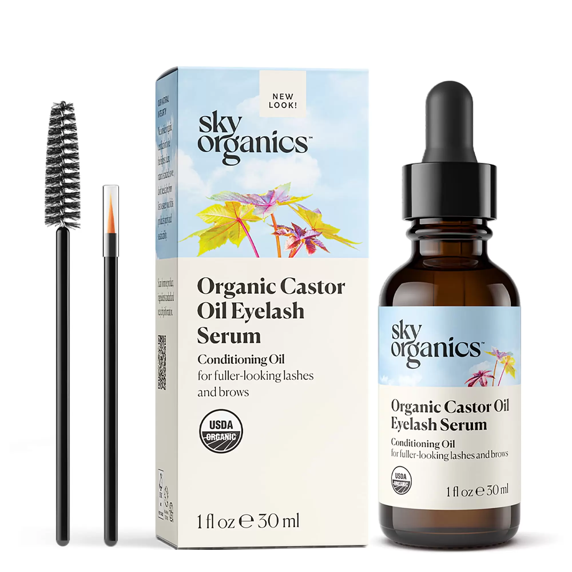 Sky Organics Organic Castor Oil Eyelash Serum for Fuller-Looking Lashes and Brows. 1 fl oz