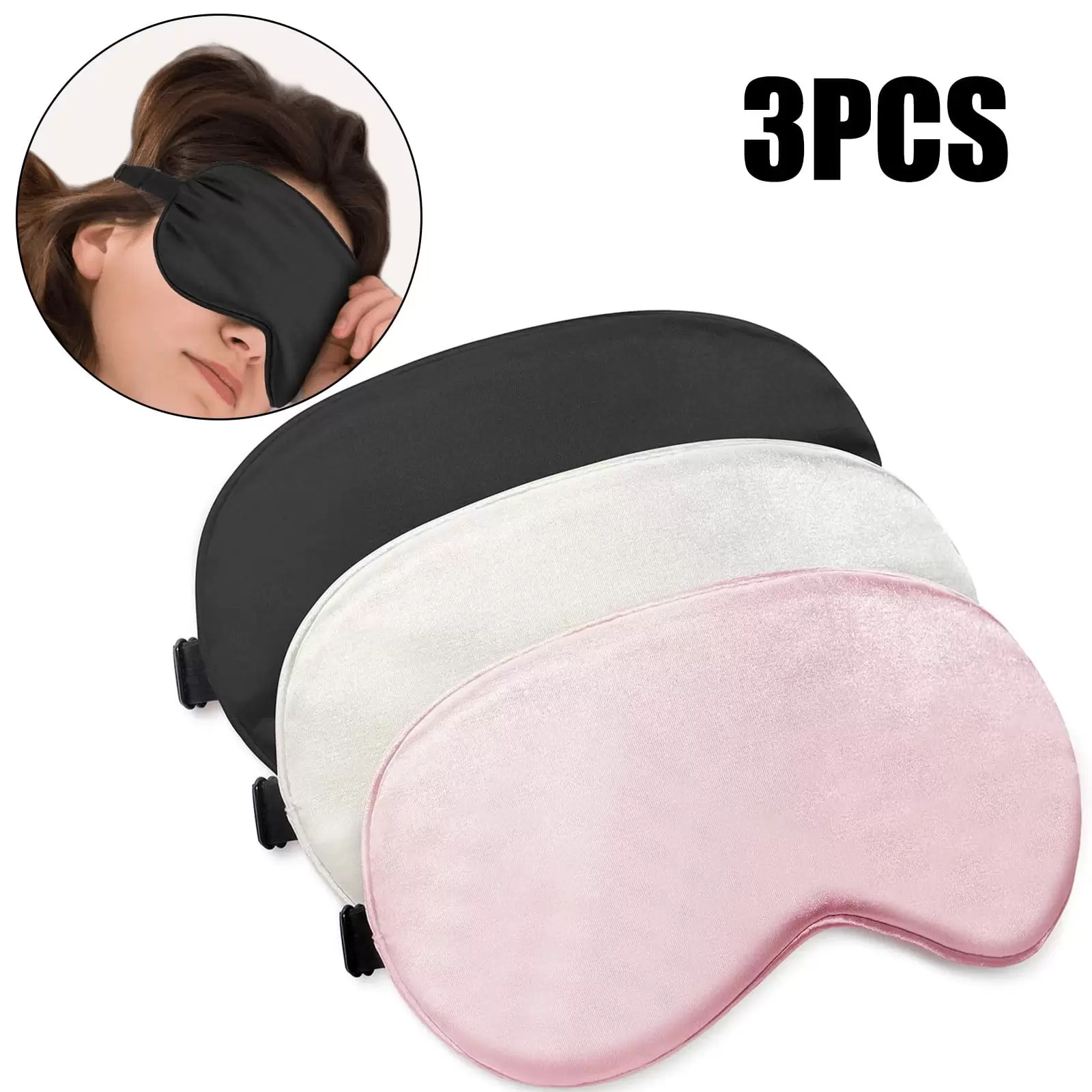 Sleep Mask. Super Soft Eye Masks with Adjustable Strap. Lightweight Comfortable Blindfold.Perfect Blocks Light for Men Women (1 Black 1 Gray 1 Pink)