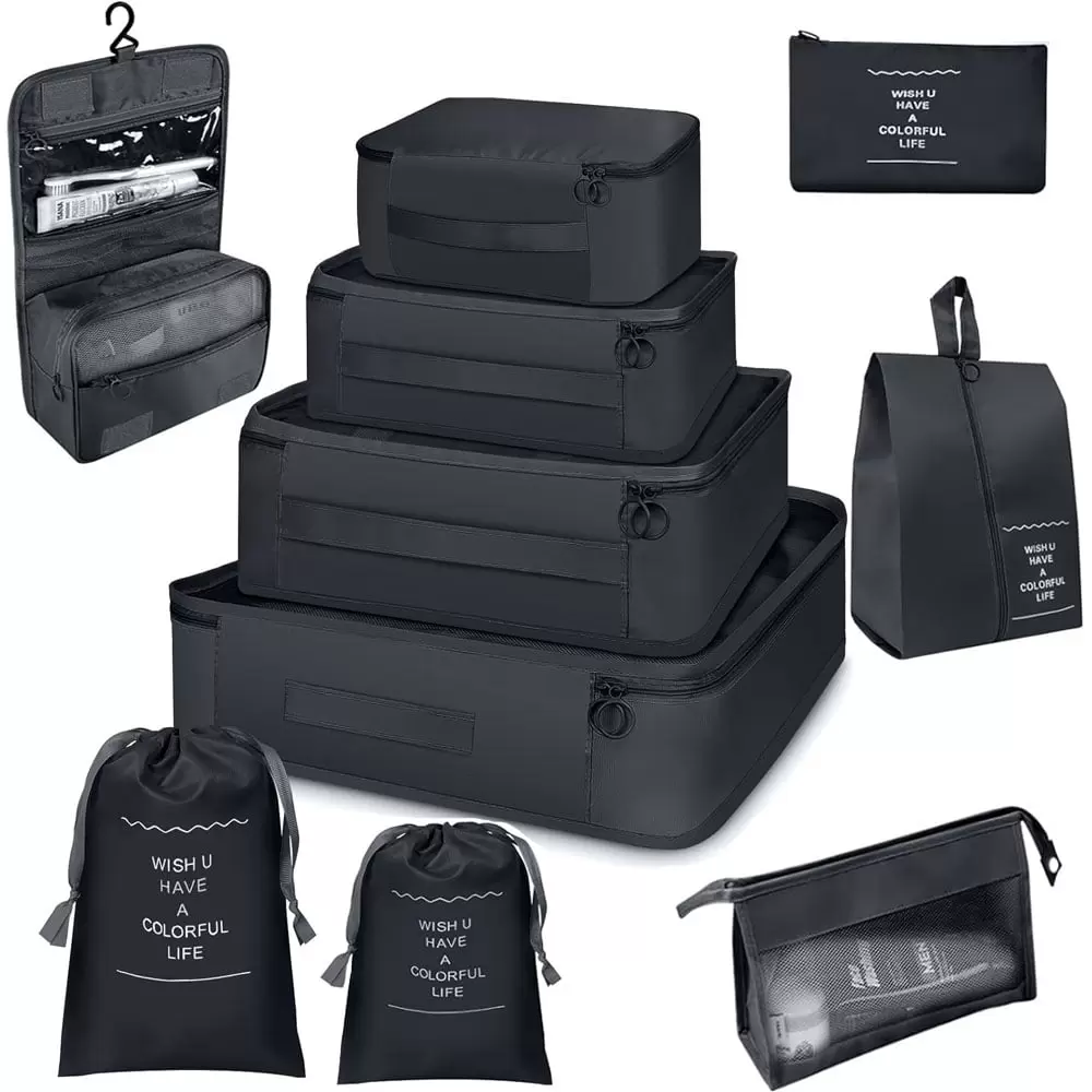 SoDak 10 Set Packing Cubes for Travel. Travel Essentials. Bag Organizers. Luggage Space Organizer Nylon(Black)