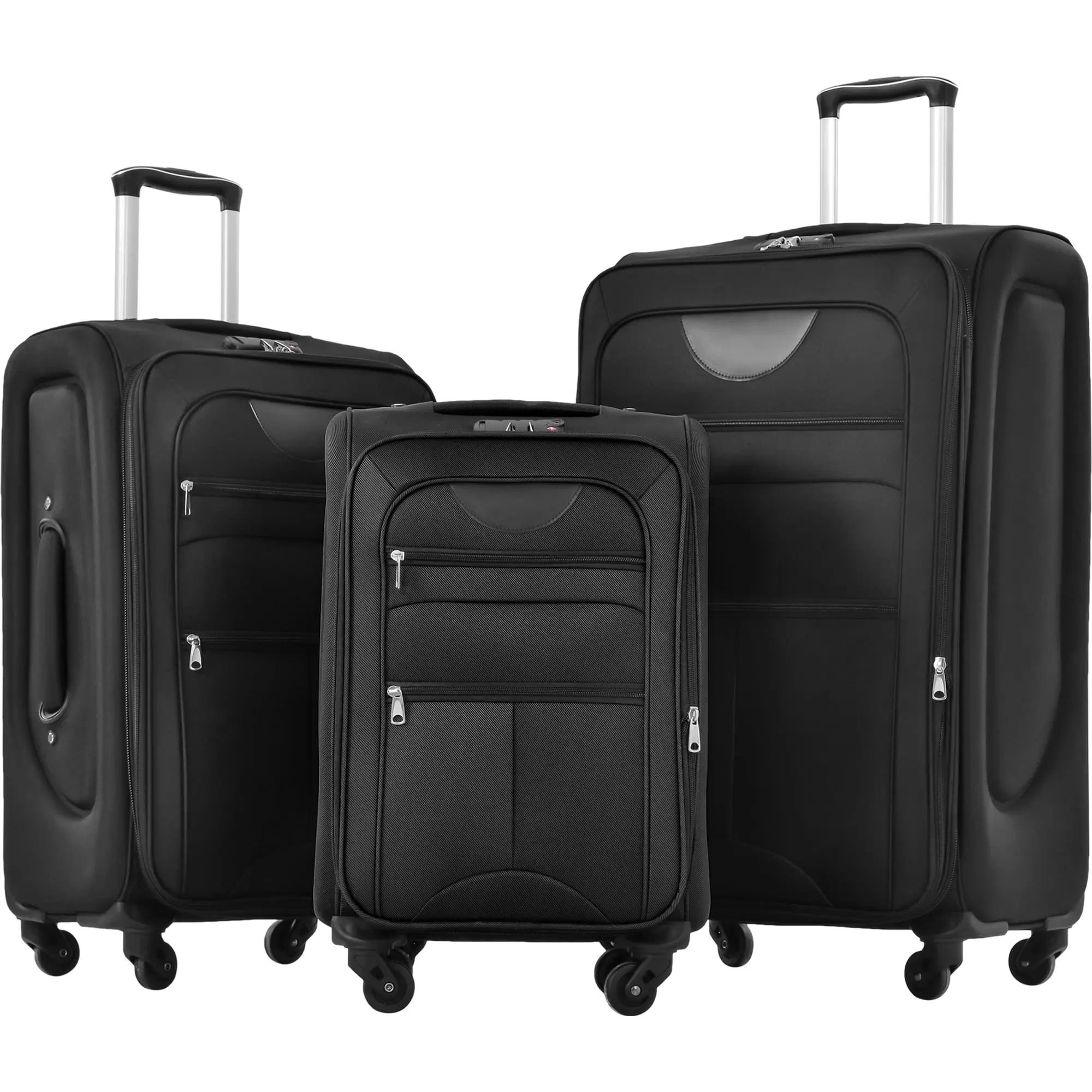 Softside Luggage Expandable 3 Piece Set Suitcase Upright Spinner Softshell Lightweight Luggage Travel Set. Black