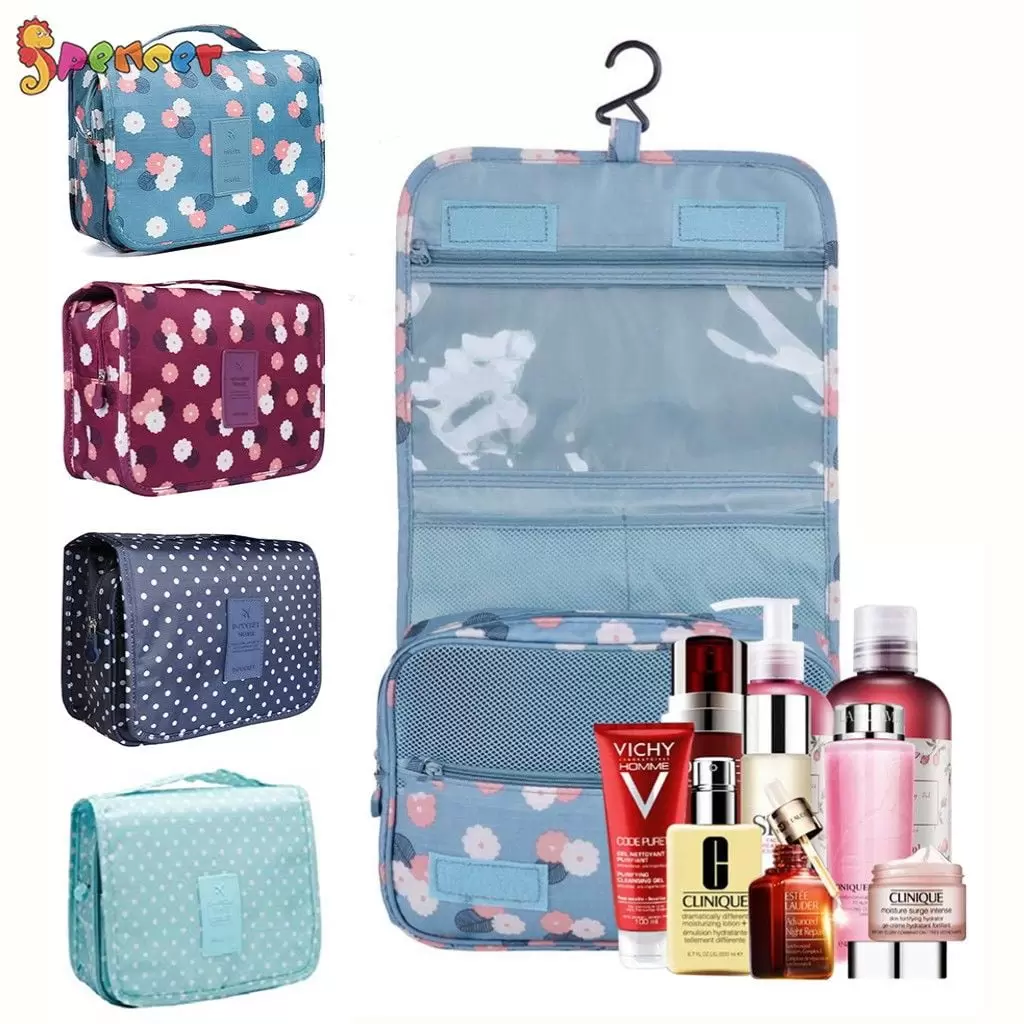 Spencer Hanging Travel Toiletry Bag Portable Makeup Pouch Waterproof Cosmetic Organizer Bag Case with Strong Zipper for Women Girls