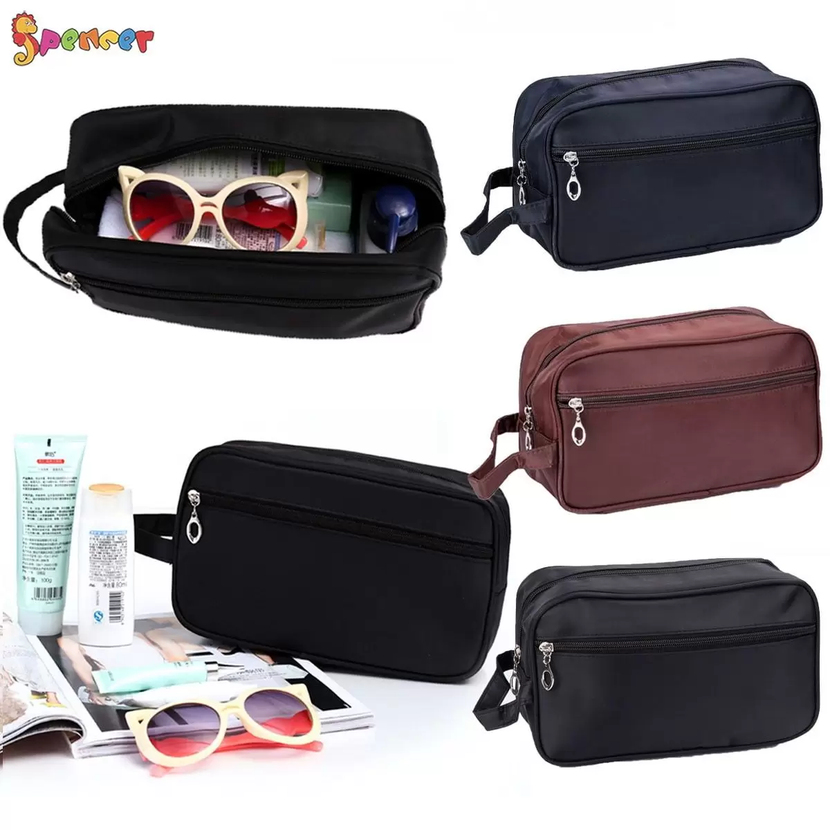 Spencer Waterproof Travel Toiletry Bag for Men & Women - Portable Shaving Dopp Kit Case Hanging Cosmetic Toiletry Pouch Organizer Black