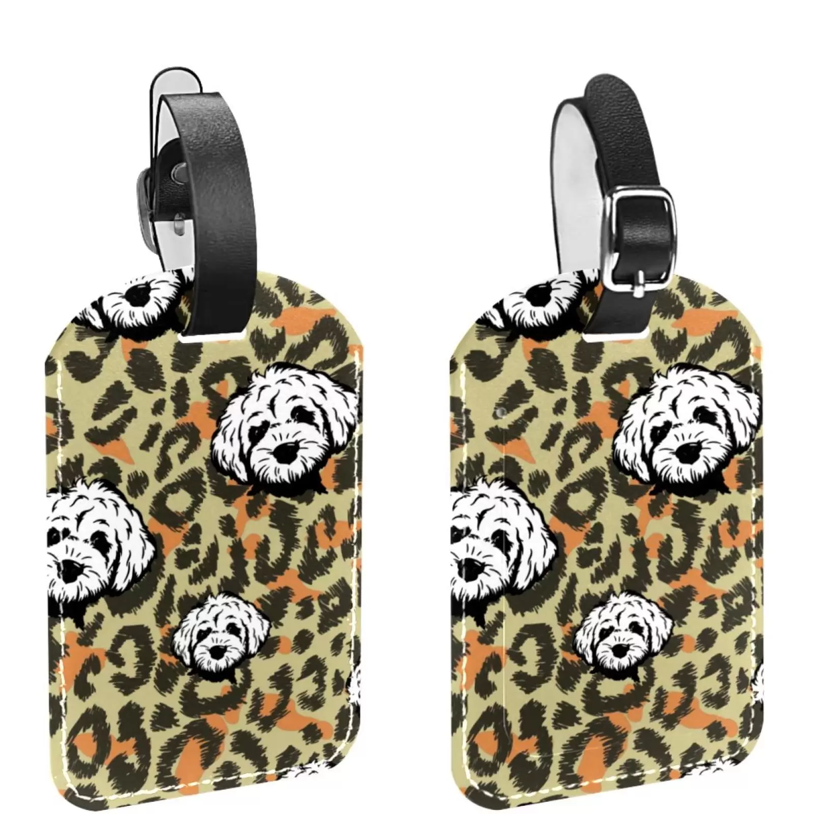 Square 2Pack PU Leather Dog Cruise Luggage Tag with Privacy Cover and Name ID Tag for Travel Handbags Backpacks Luggage Tags