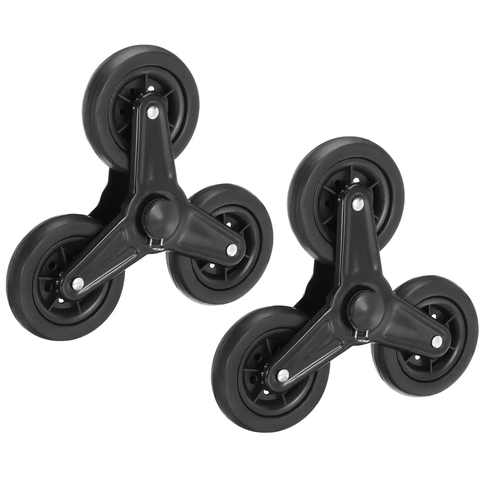 Stair Climbing Wheels Replacement 8 Inch. 2 Pack Rubber Foaming Shopping Cart Tri-Wheels Repair. Black