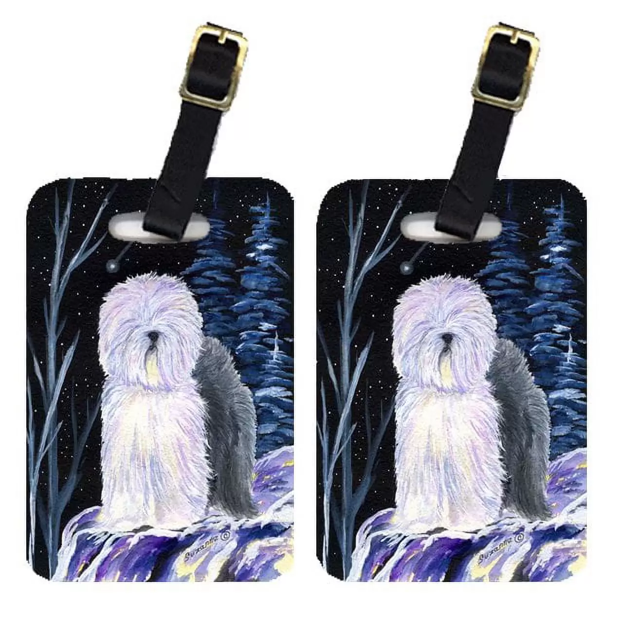 Starry Night Old English Sheepdog Luggage Tags Pair of 2