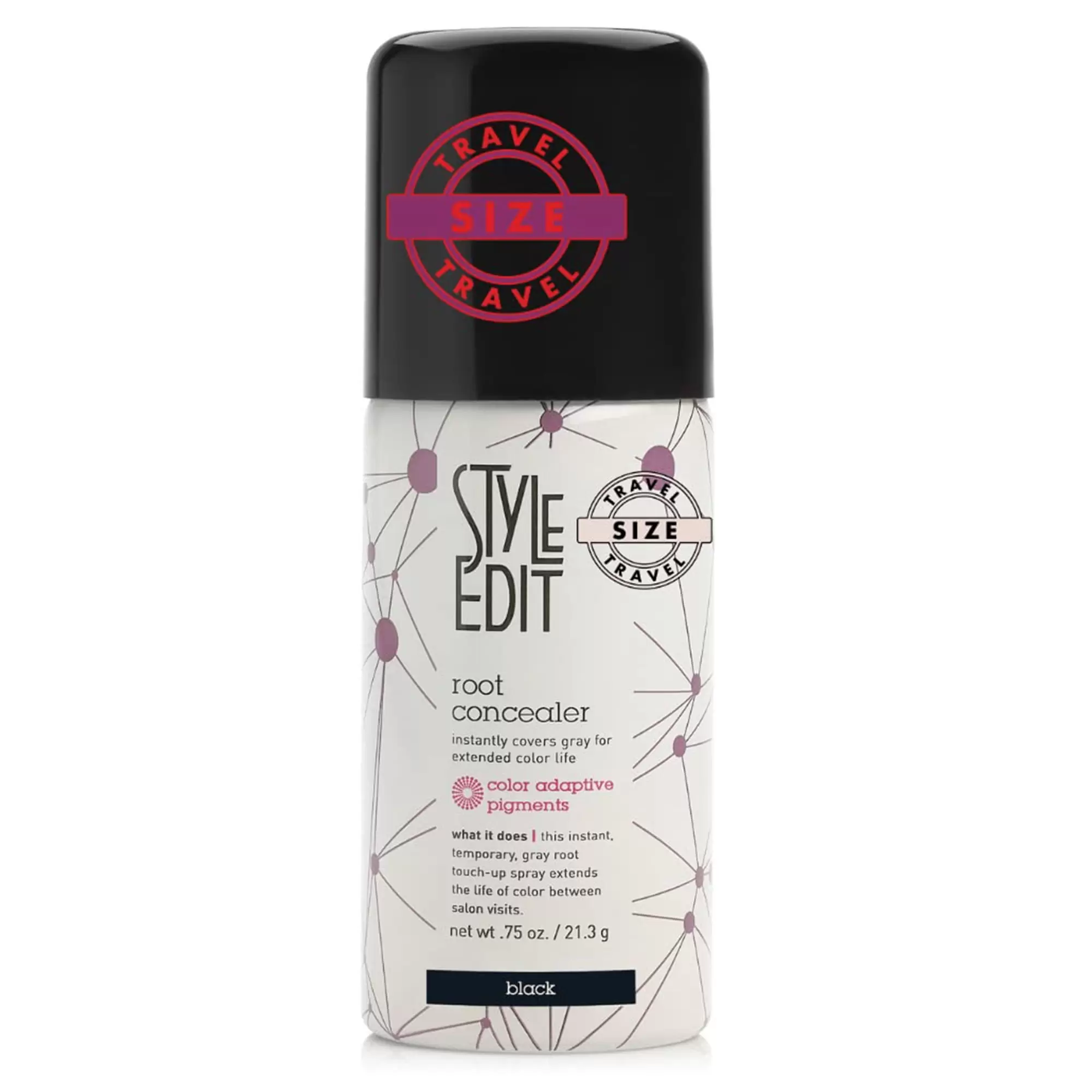 Style Edit Travel Hair Root Spray Cover Up Gray Hair Concealer Temporary Dye 0.75 oz Black