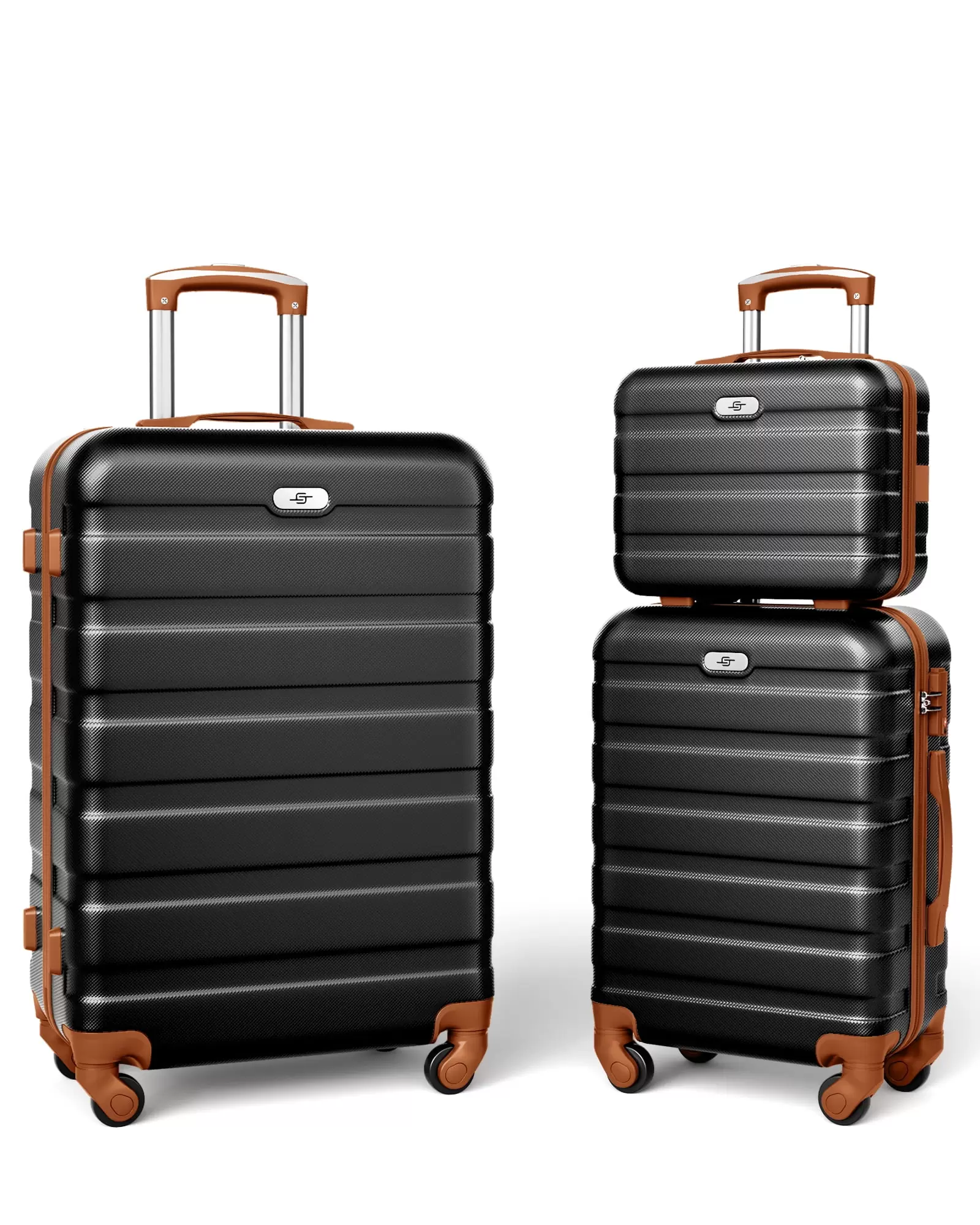 Suitour 3 Piece Luggage Sets(20+ 24) with 13 Suitcase Travel Set. Black Tan