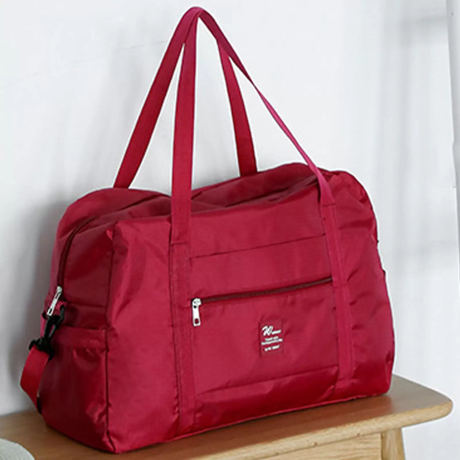 WJSXC Foldable Travel Duffel Bag Tote Carry On Luggage Sport Duffle Week-ender Overnight for Women and Girls Wine Red