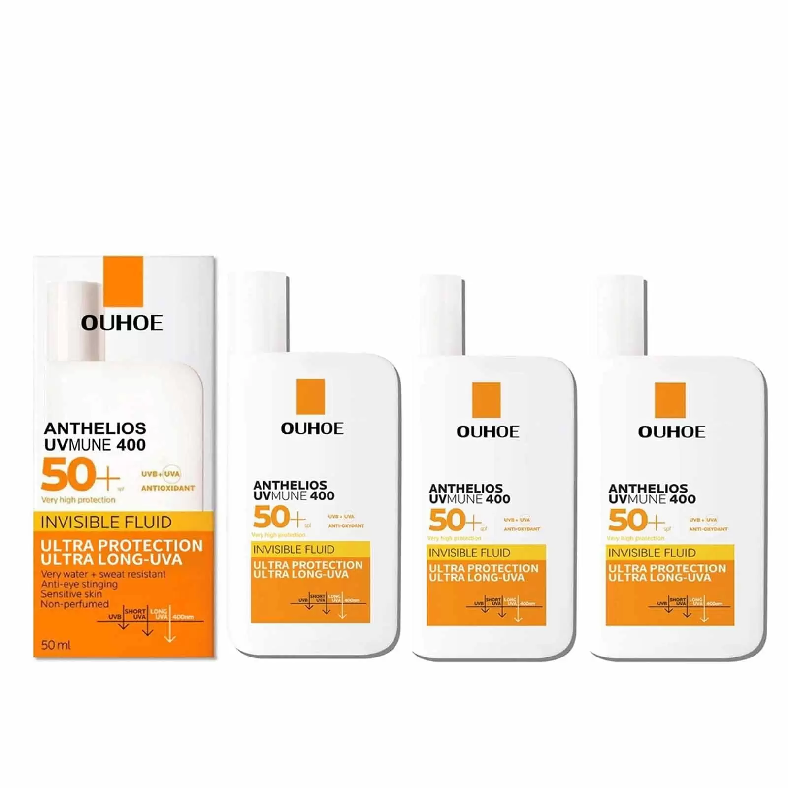 Sun Cream. Face Sunscreen. Anthelios UVmune 400 Invisible Fluid SPF50+. Ultra Protection Hydrating Face Water Sun Cream 50ml (3pcs)