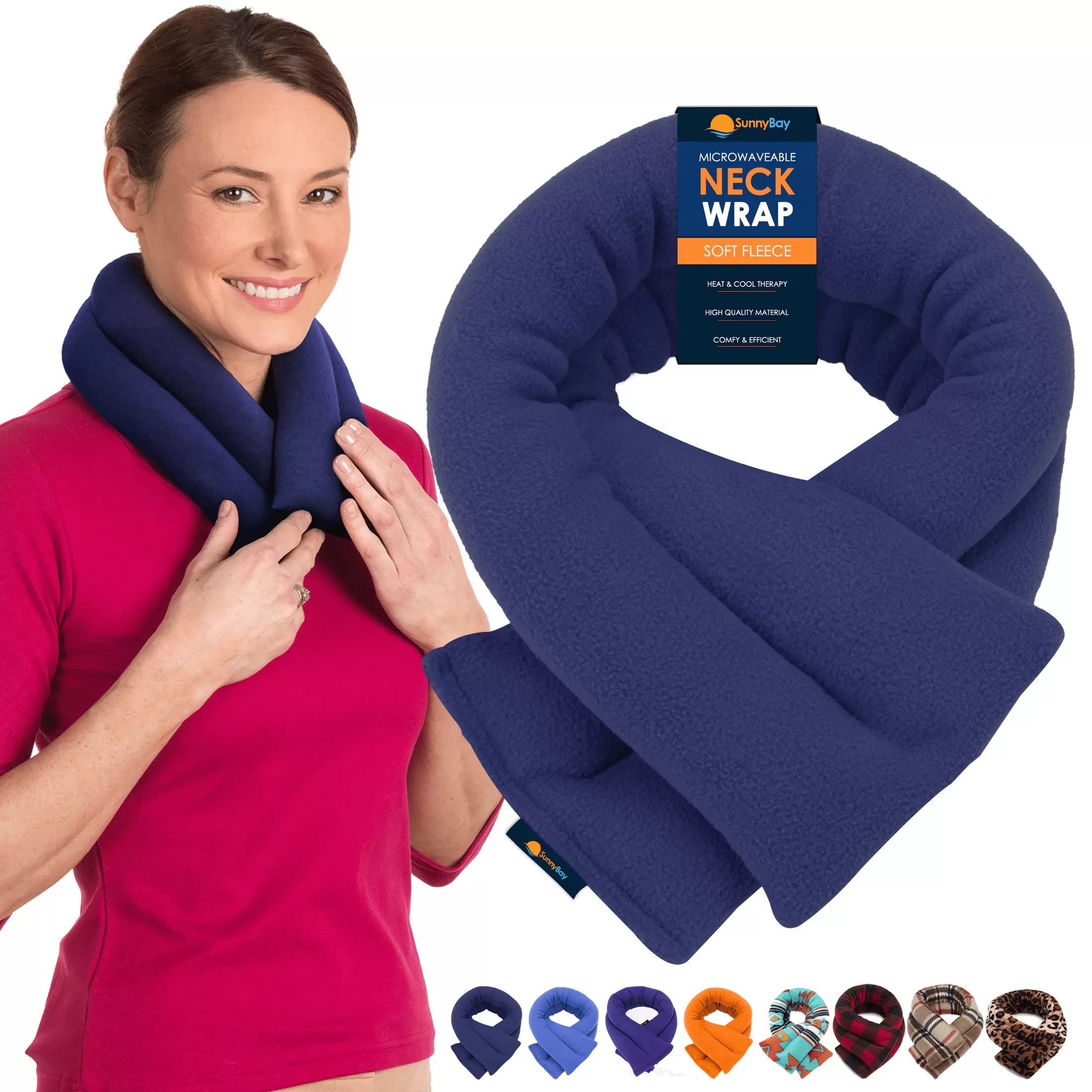 SunnyBay Microwave Heating Pad. Microwavable Cold or Heated Neck and Shoulder Wrap. Wheat-Filled Weighted Beanbag Pack for Moist Hot or Cold Therapy. 26x5 Inches. Navy Blue