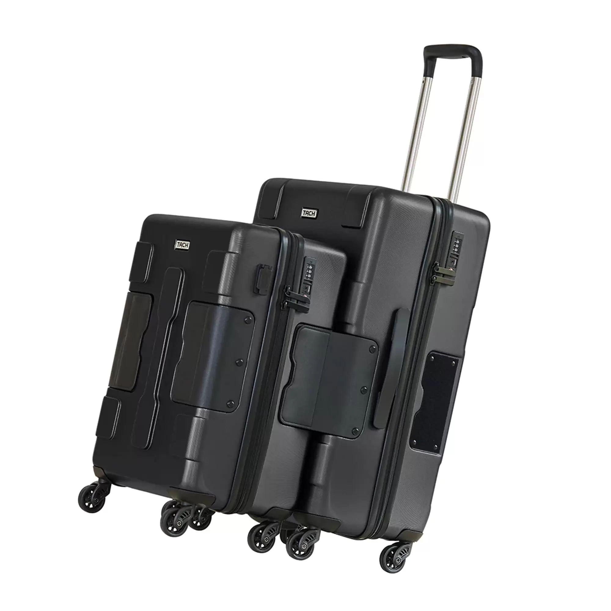 TACH V3 Connectable 2 Piece Hard Shell Spinner Suitcase Luggage Set. Black