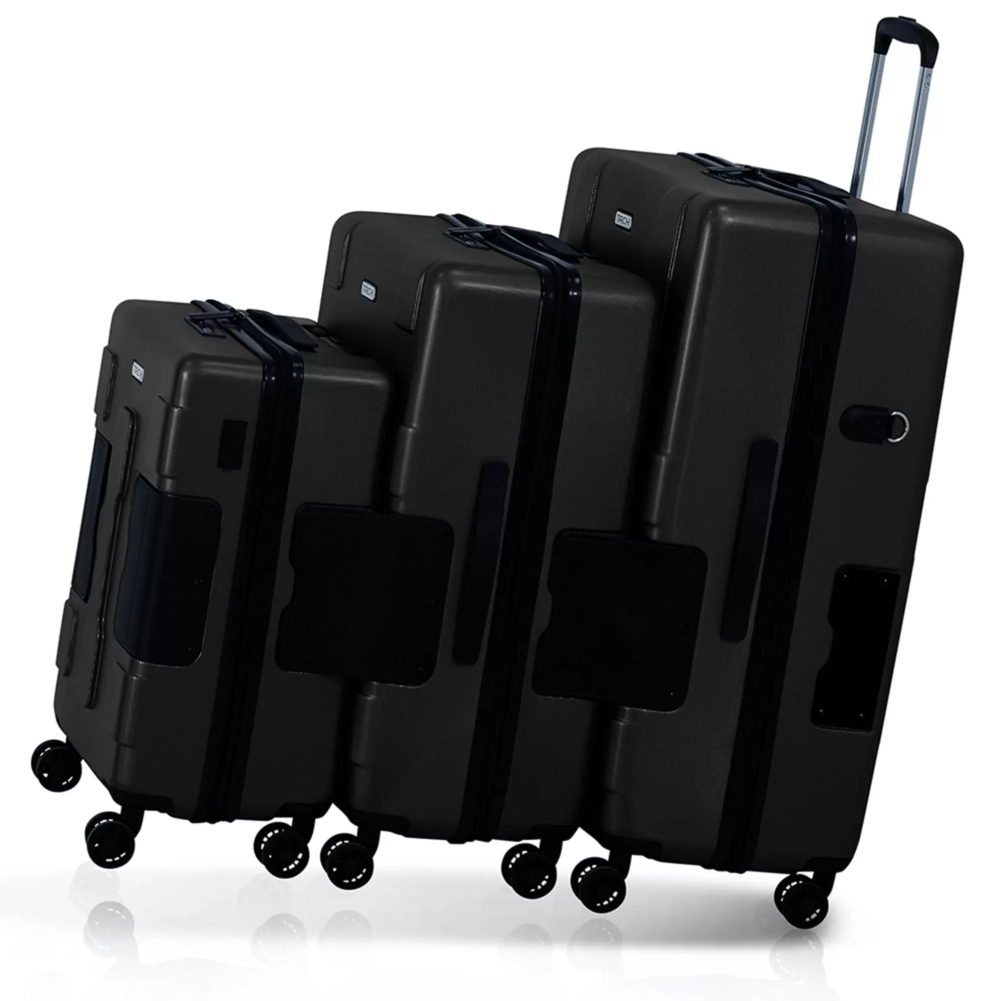 TACH V3 Lightweight 3pc Hardside Luggage Suitcase Set w/Charge Ports. Black