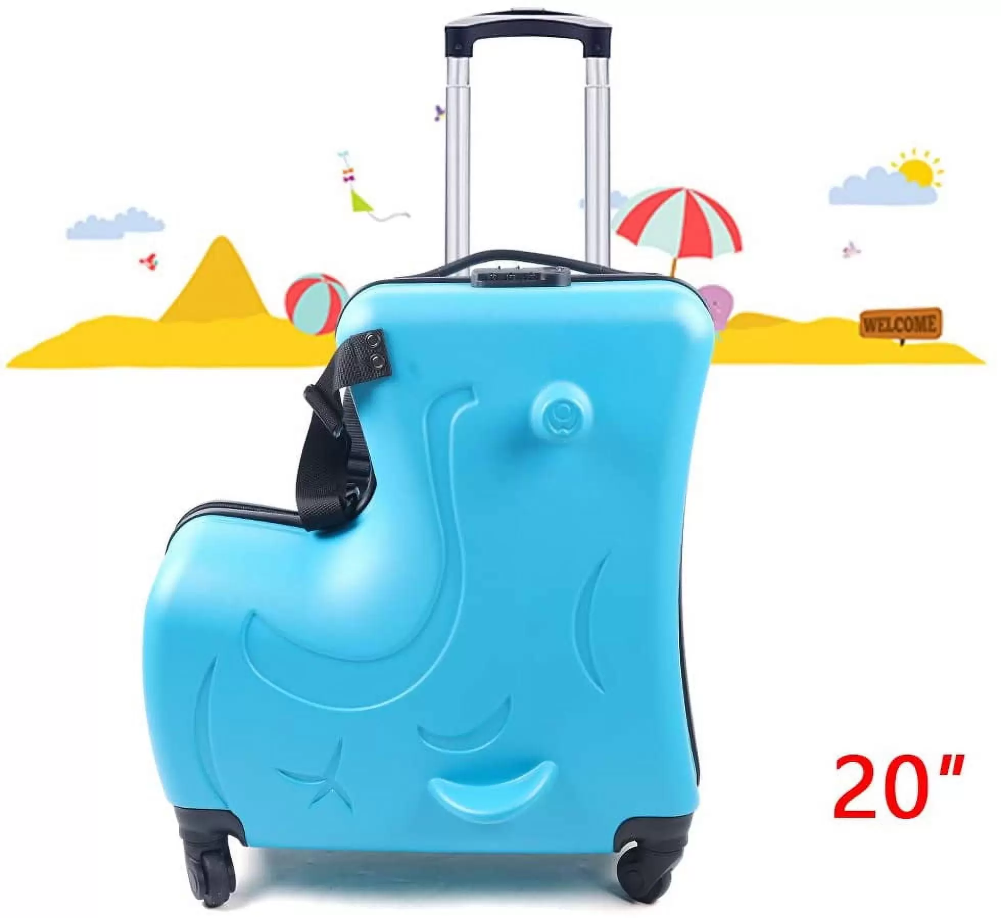 TFCFL 20 Child Ride on hard Luggage Kids Travel Rolling Skateboard Suitcase Bag Trolley Gift(Blue)