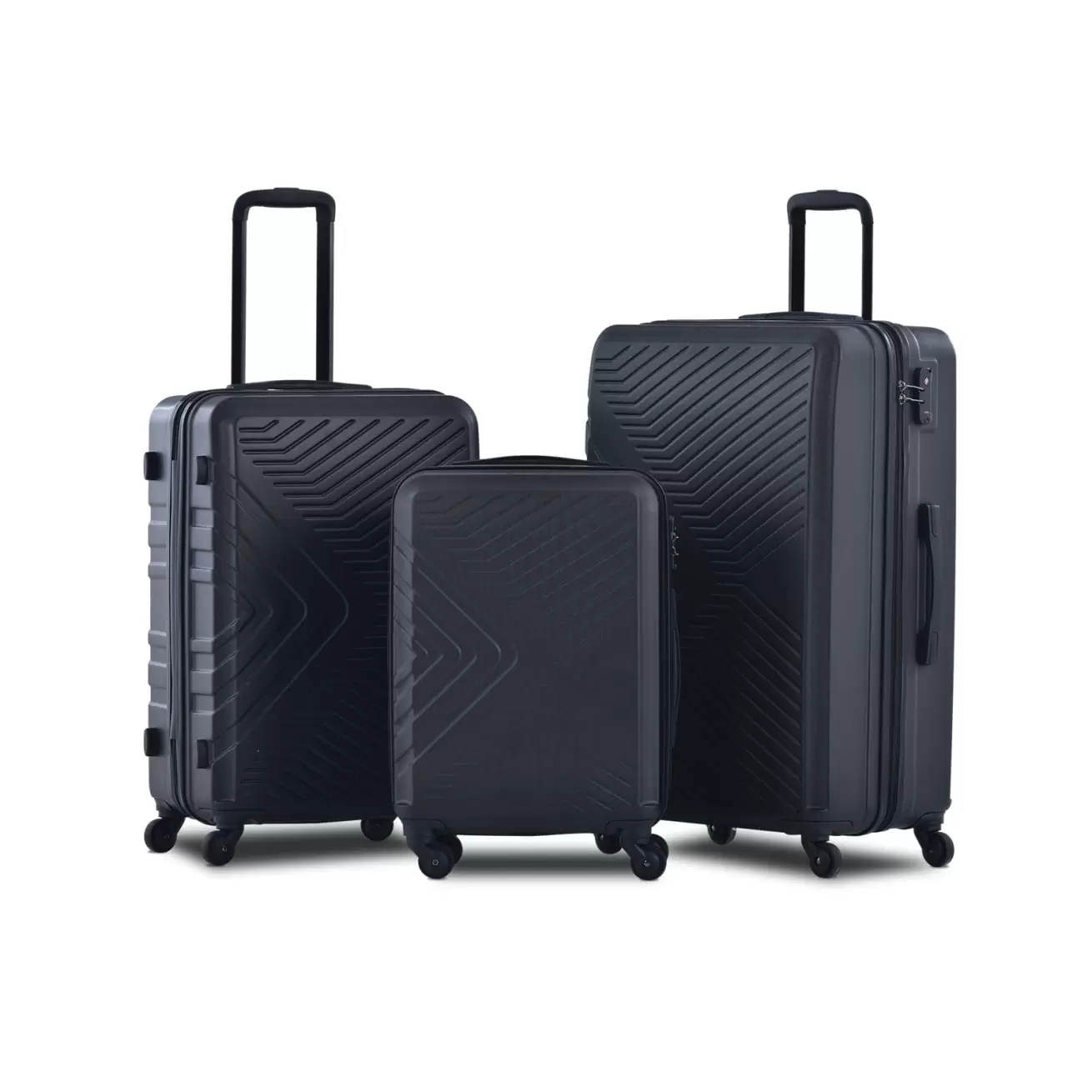 THOWDEE 3 Piece ABS Luggage Sets. Hard-Shell Suitcase with Two Hooks. Spinner Wheels. TSA Lock for Family Men Women Weekend. 20in/24in/28in. Black