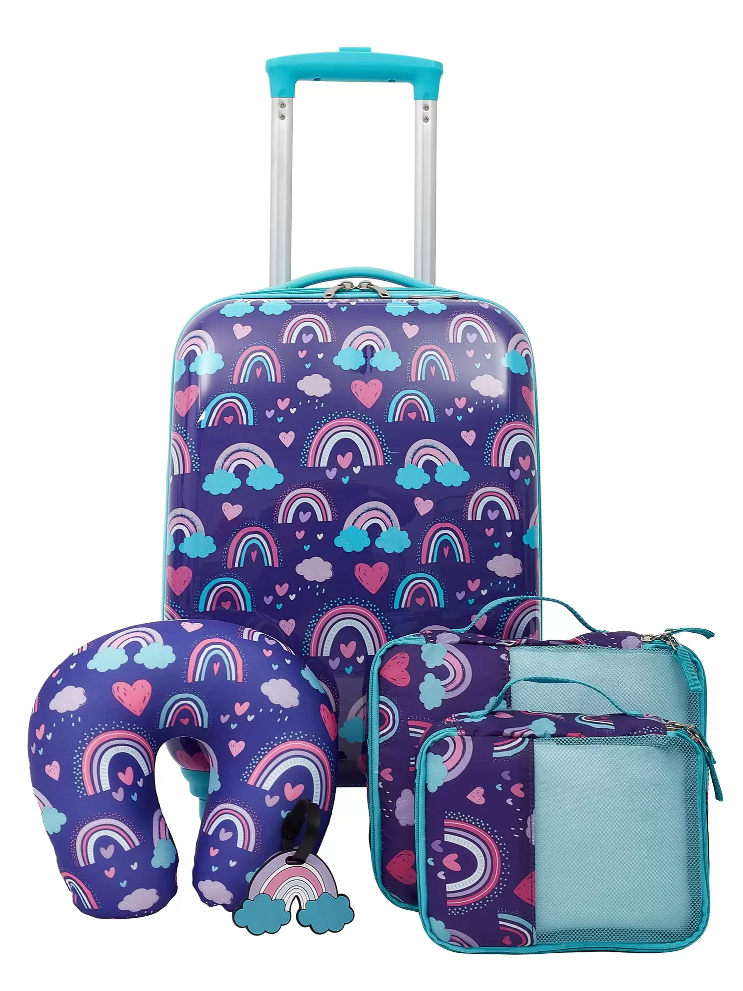 TPRC 5-Piece Kid's Hard-Side Luggage Set with 18 Spinner Rolling Carry-on- Rainbow