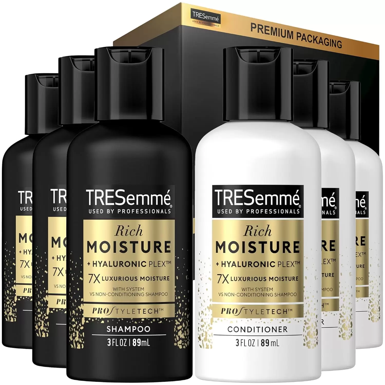 TRESemme Shampoo & Conditioner. Sulfate-Free. Travel Size - Moisture Rich Hair Treatment for Dry. Damaged Hair. Mini Shampoo & Conditioner Sets x 3 for Hair Repair. Scented. 3 Oz Ea 6 Piece Set