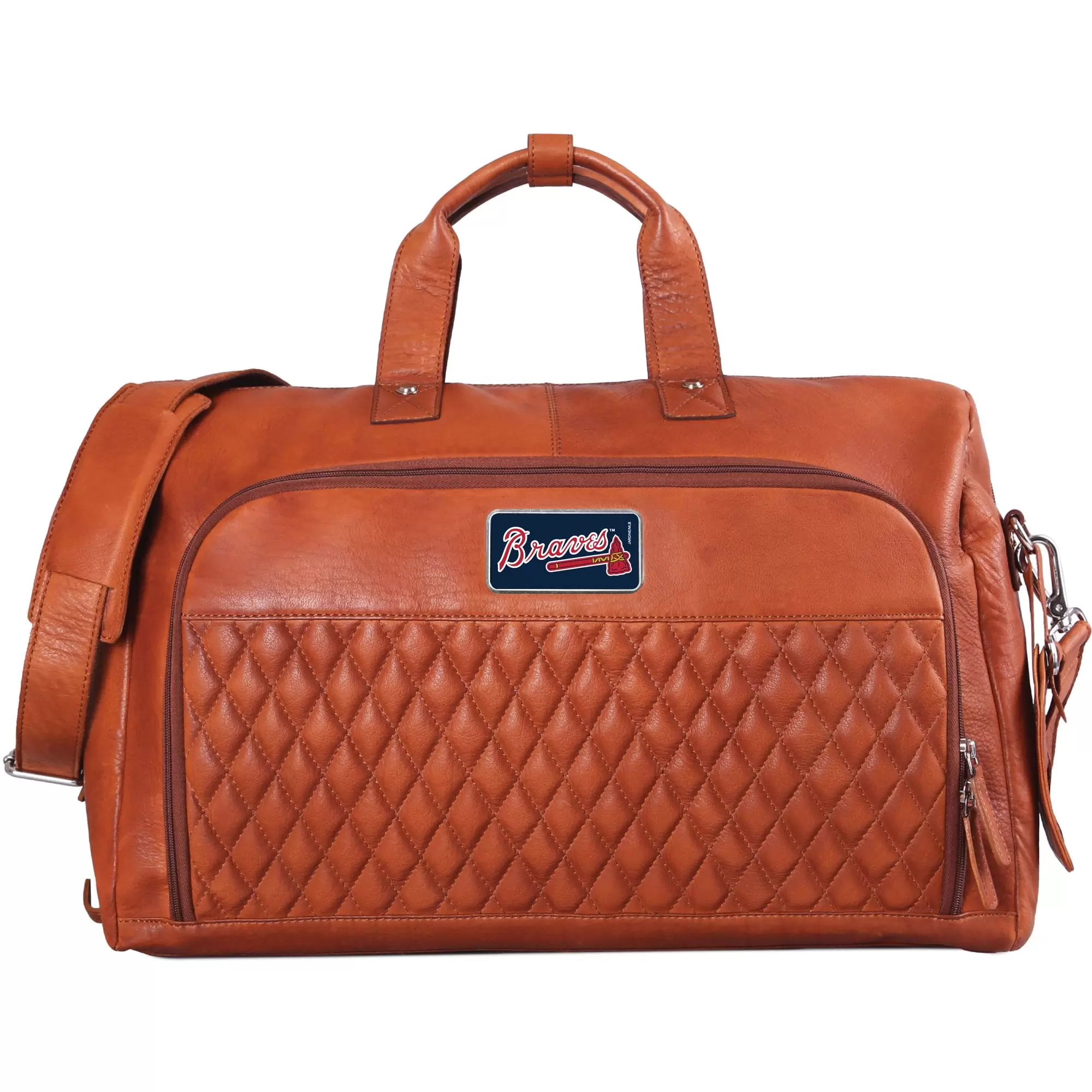 Tan Atlanta Braves Color Logo Plate Bell Canyon Zurich Leather Duffel