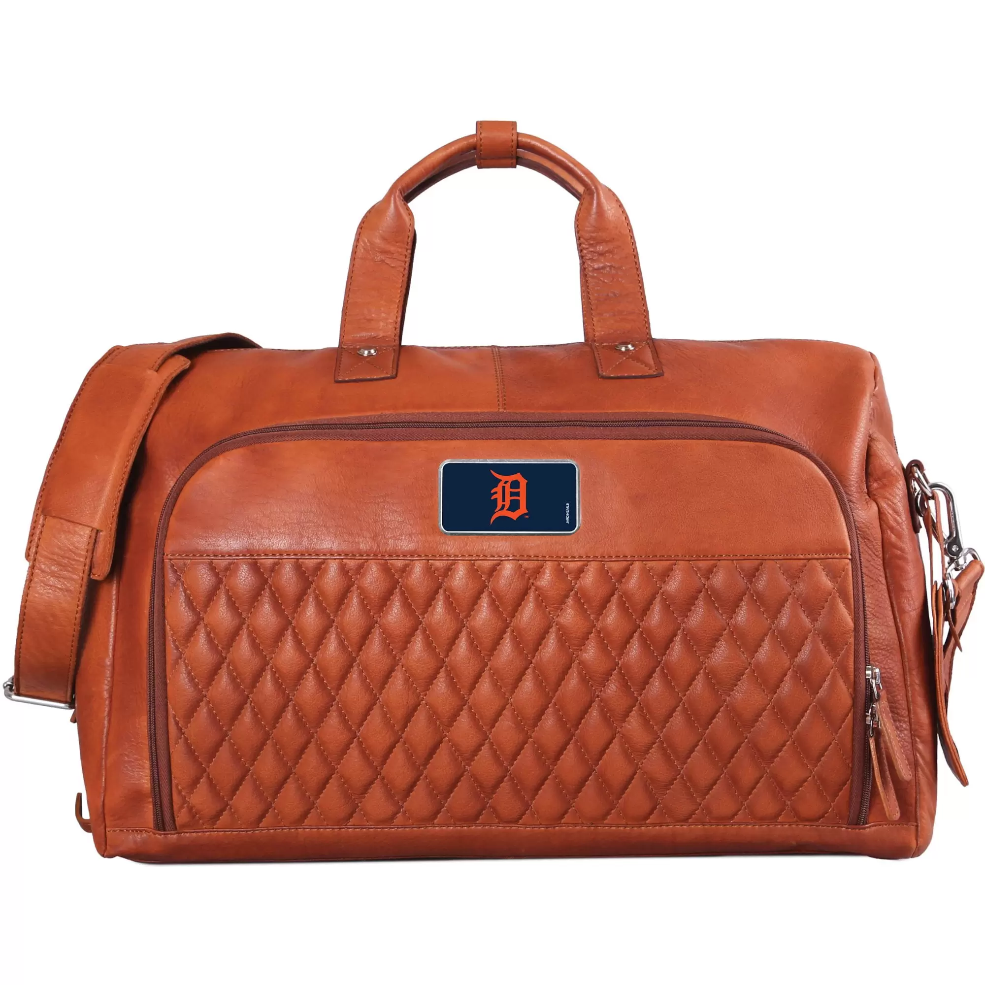 Tan Detroit Tigers Color Logo Plate Bell Canyon Zurich Leather Duffel