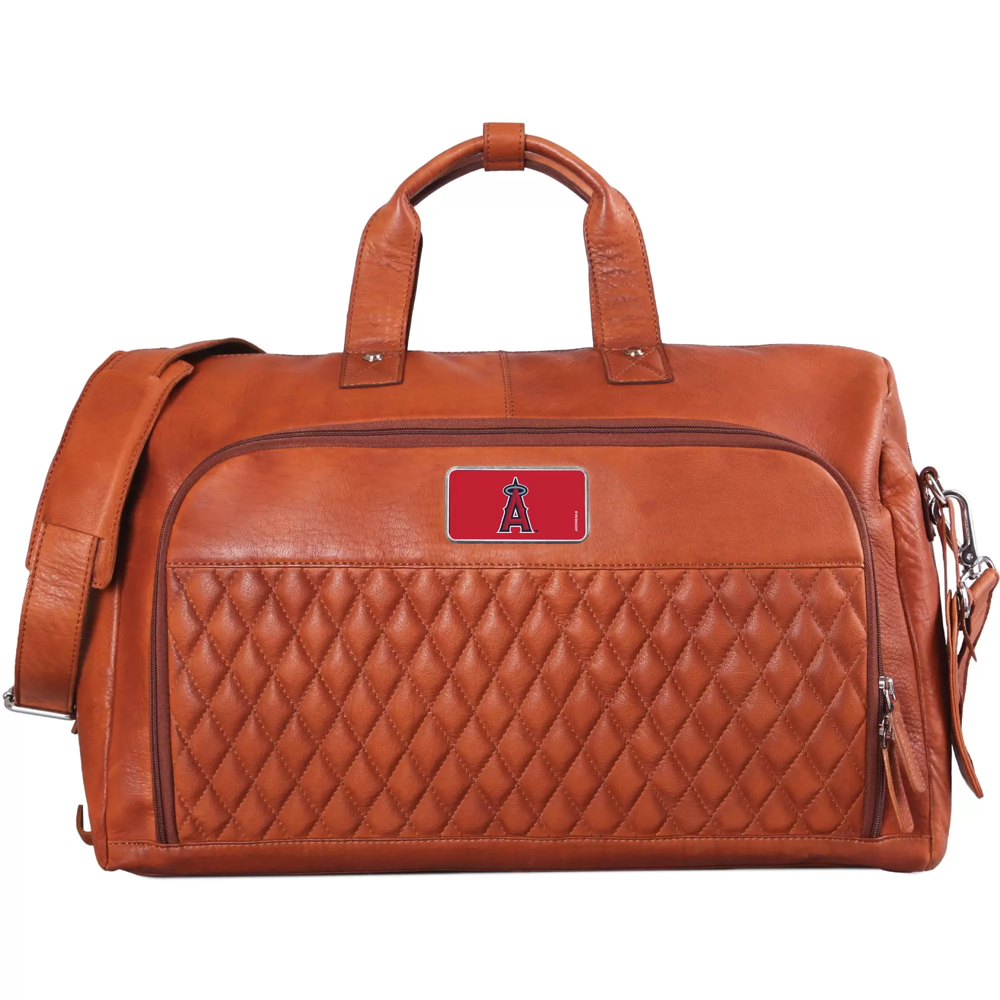 Tan Los Angeles Angels Color Logo Plate Bell Canyon Zurich Leather Duffel